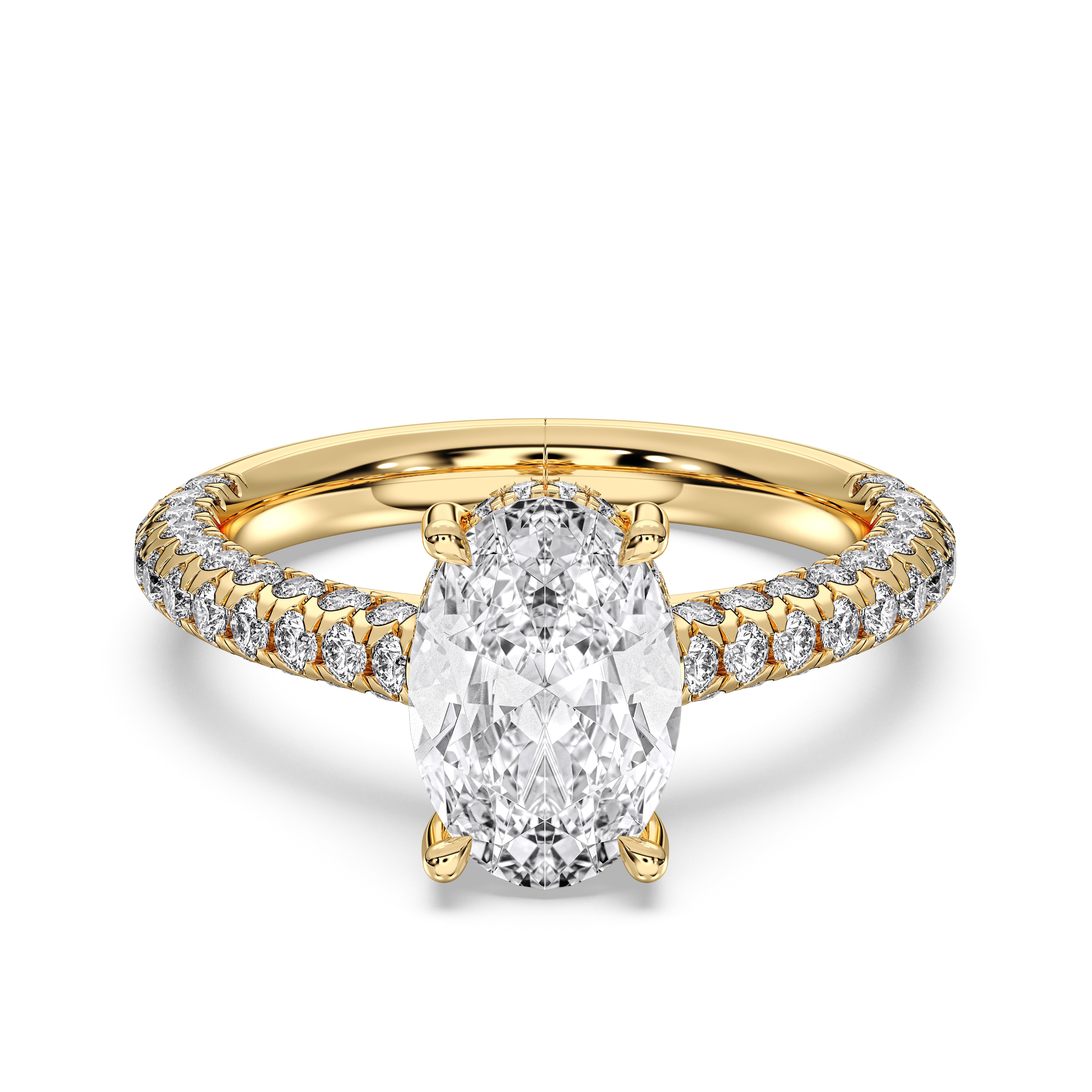 3.20 Carat Oval & Round Cut Lab Grown Diamond Prong Set Engagement Ring In Solid Gold