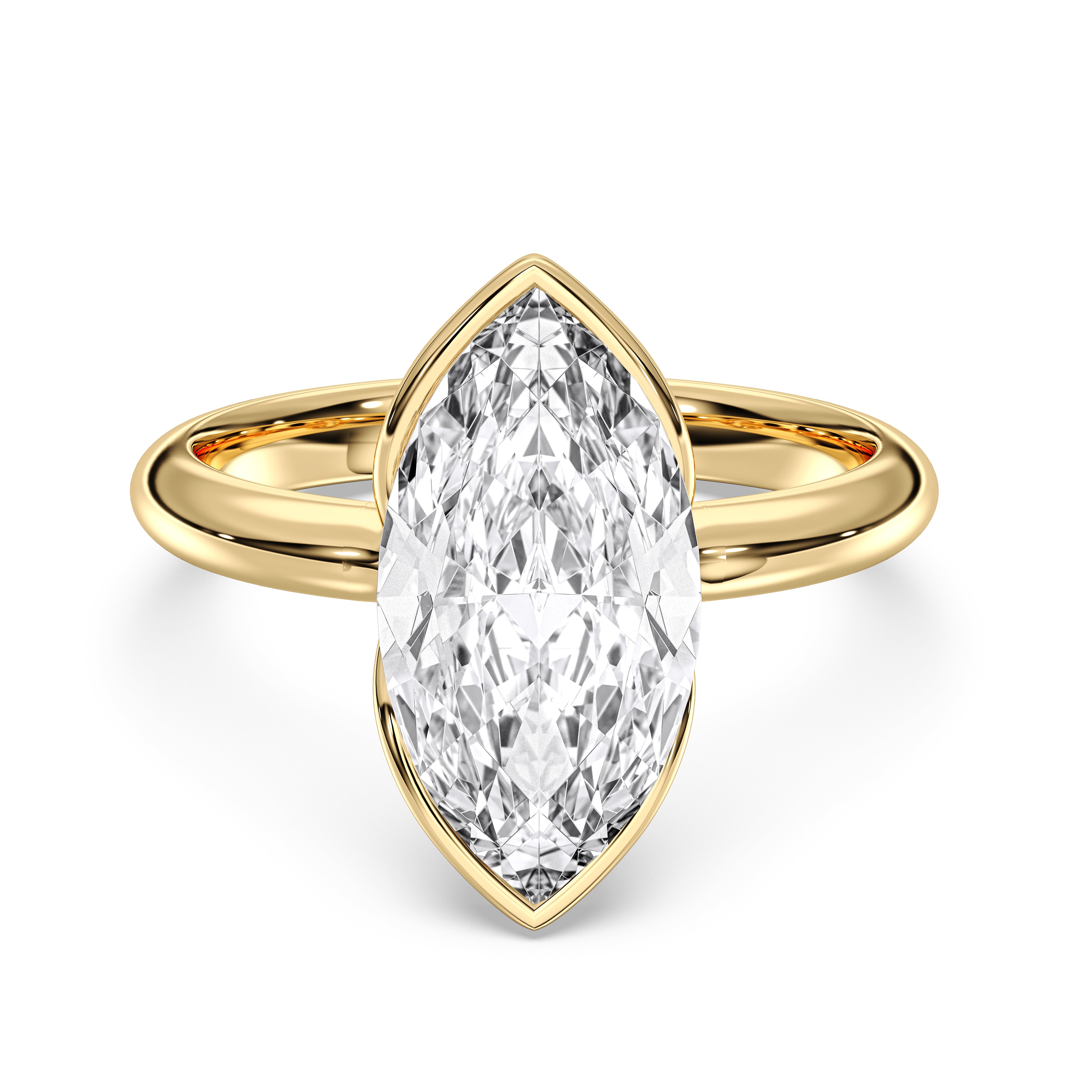 Marquise Cut 3.09 Carat Lab Grown Diamond  Bezel Set Solitaire Ring in Solid Gold For Her