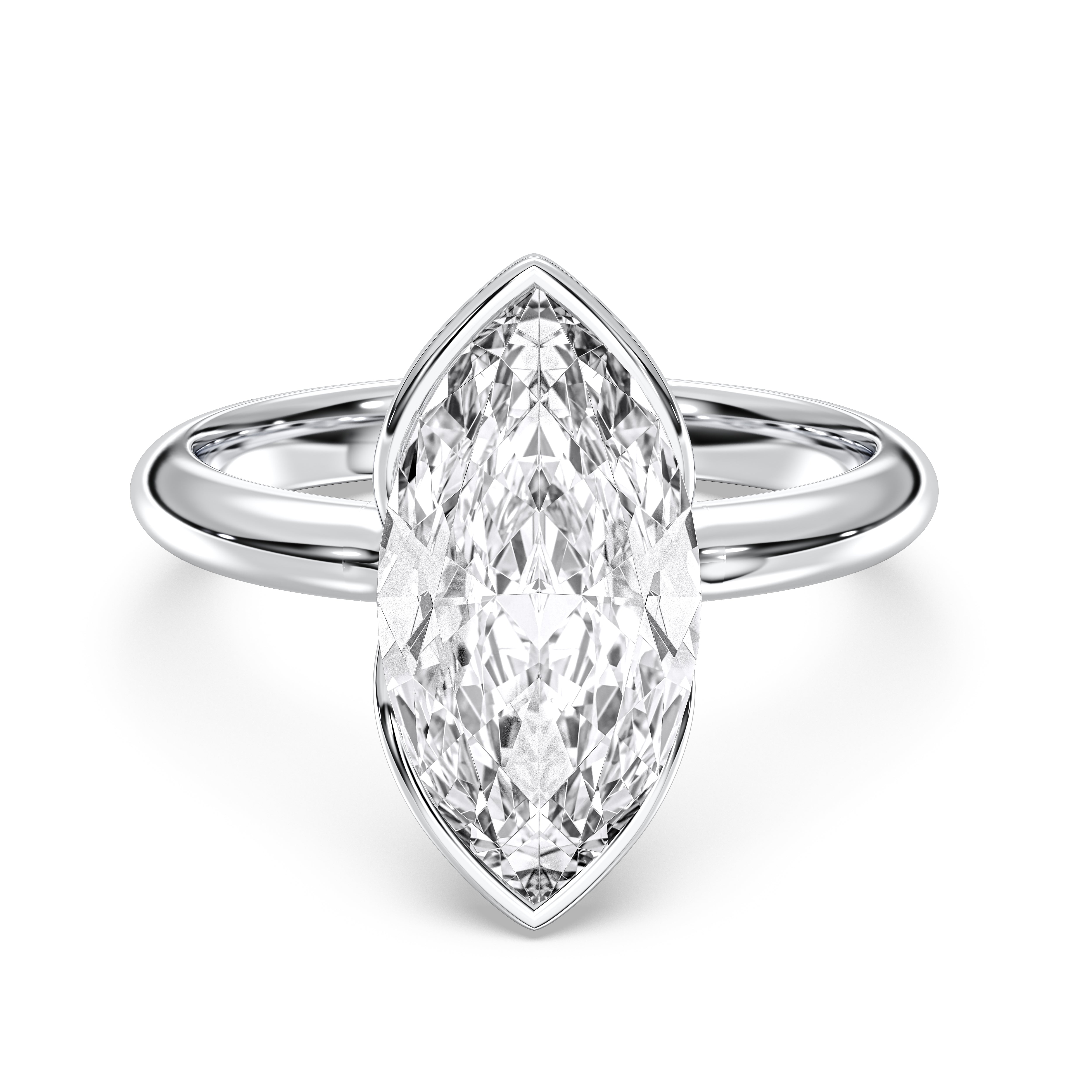 Marquise Cut 3.09 Carat Lab Grown Diamond  Bezel Set Solitaire Ring in Solid Gold For Her