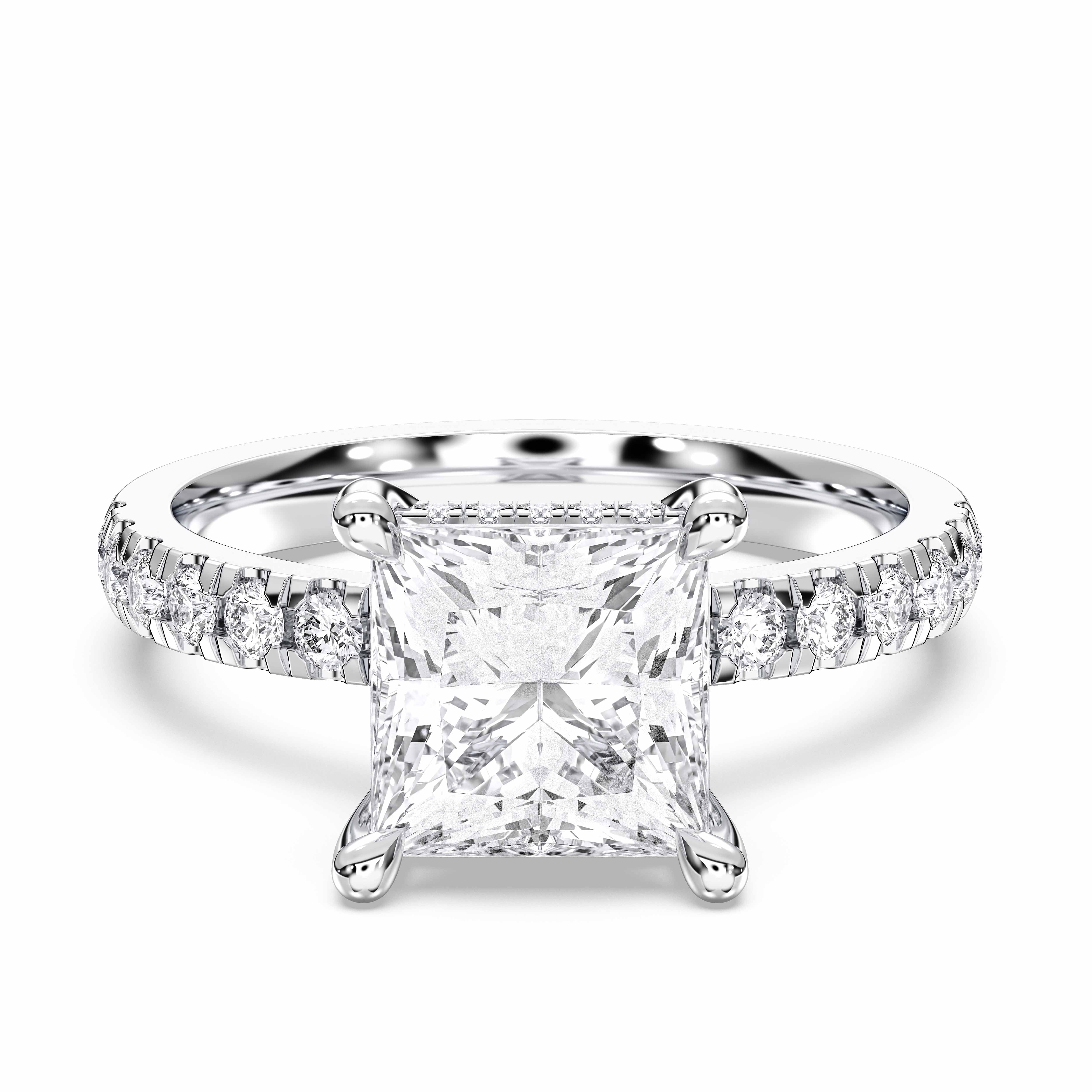 3.60 Carat Princess & Round Cut Lab Grown Diamond Solitaire Engagement Ring in Solid Gold for Her
