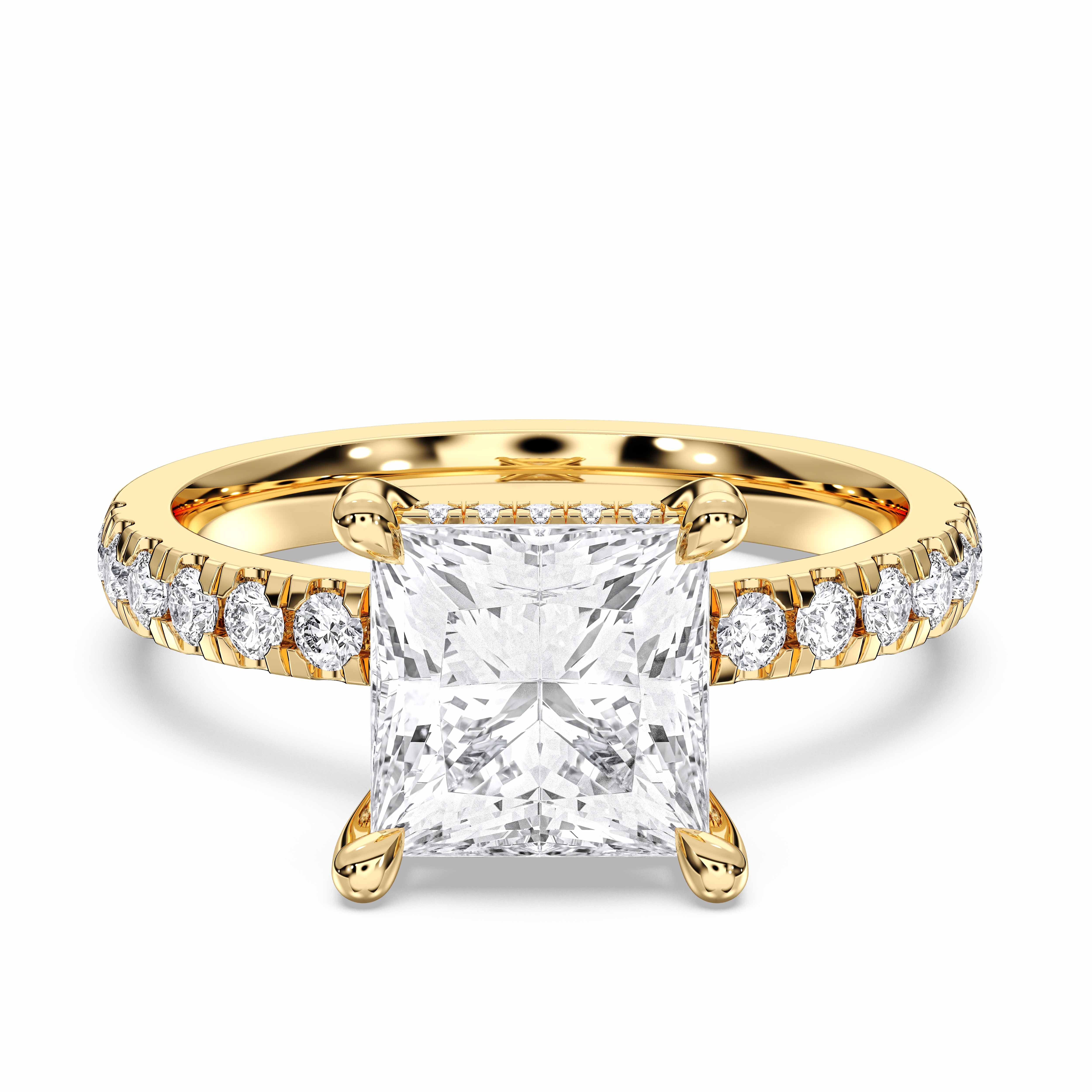 3.60 Carat Princess & Round Cut Lab Grown Diamond Solitaire Engagement Ring in Solid Gold for Her