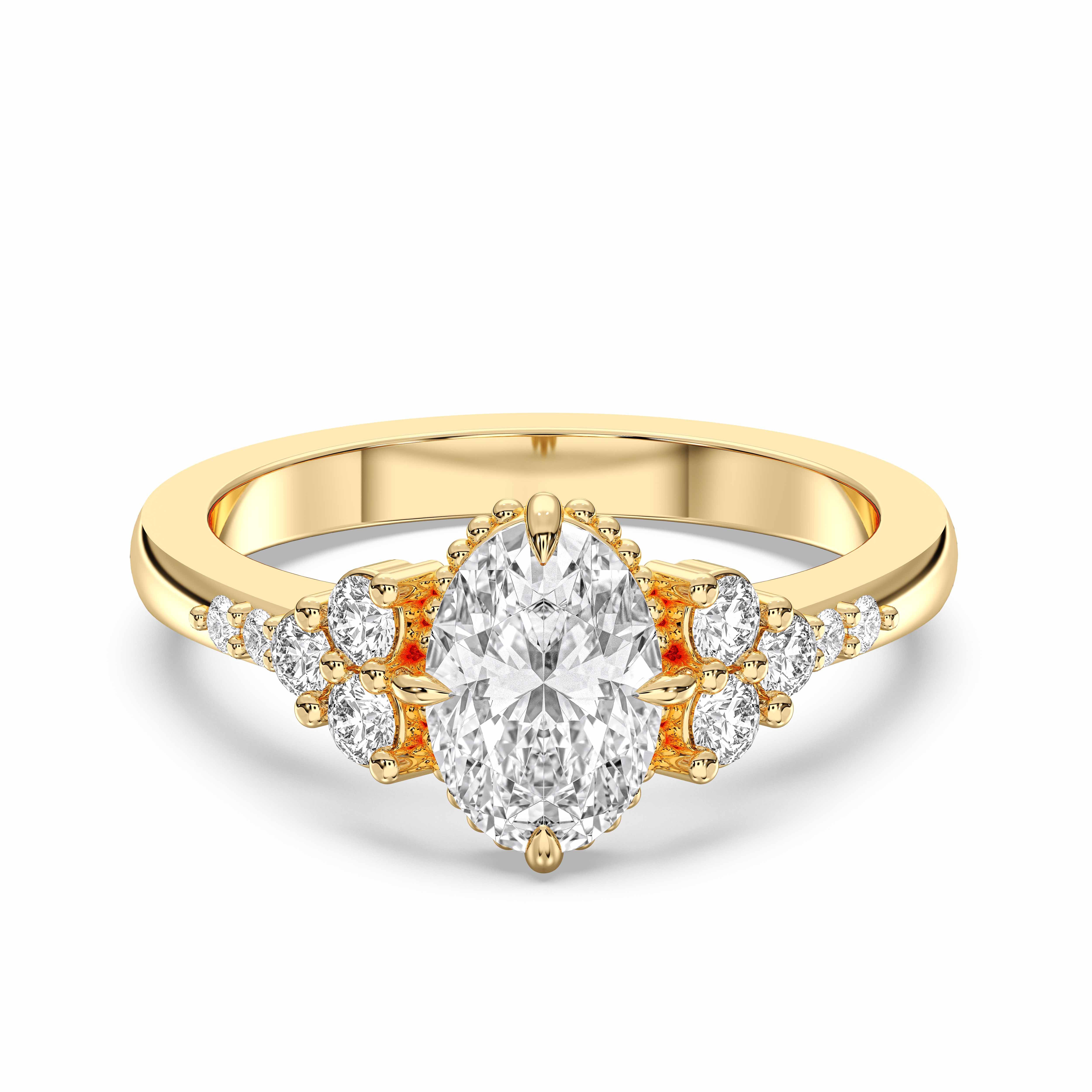 Oval & Round Cut 1.24 Carat Lab Grown Diamond Engagement Ring in Solid Gold For Women