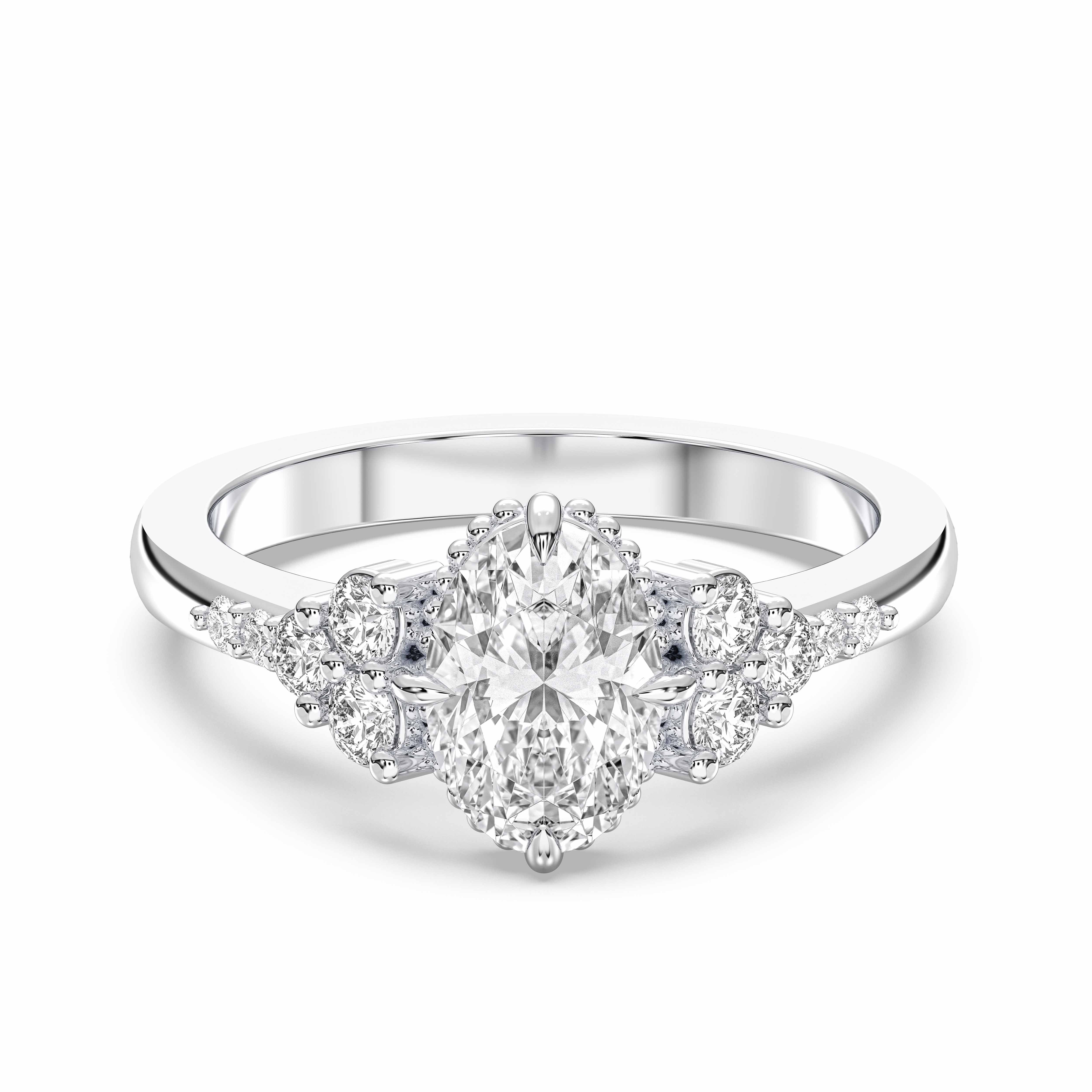 1.25 Carat Oval & Round Cut Lab Grown Diamond Solitaire Engagement Ring in Solid Gold for Women