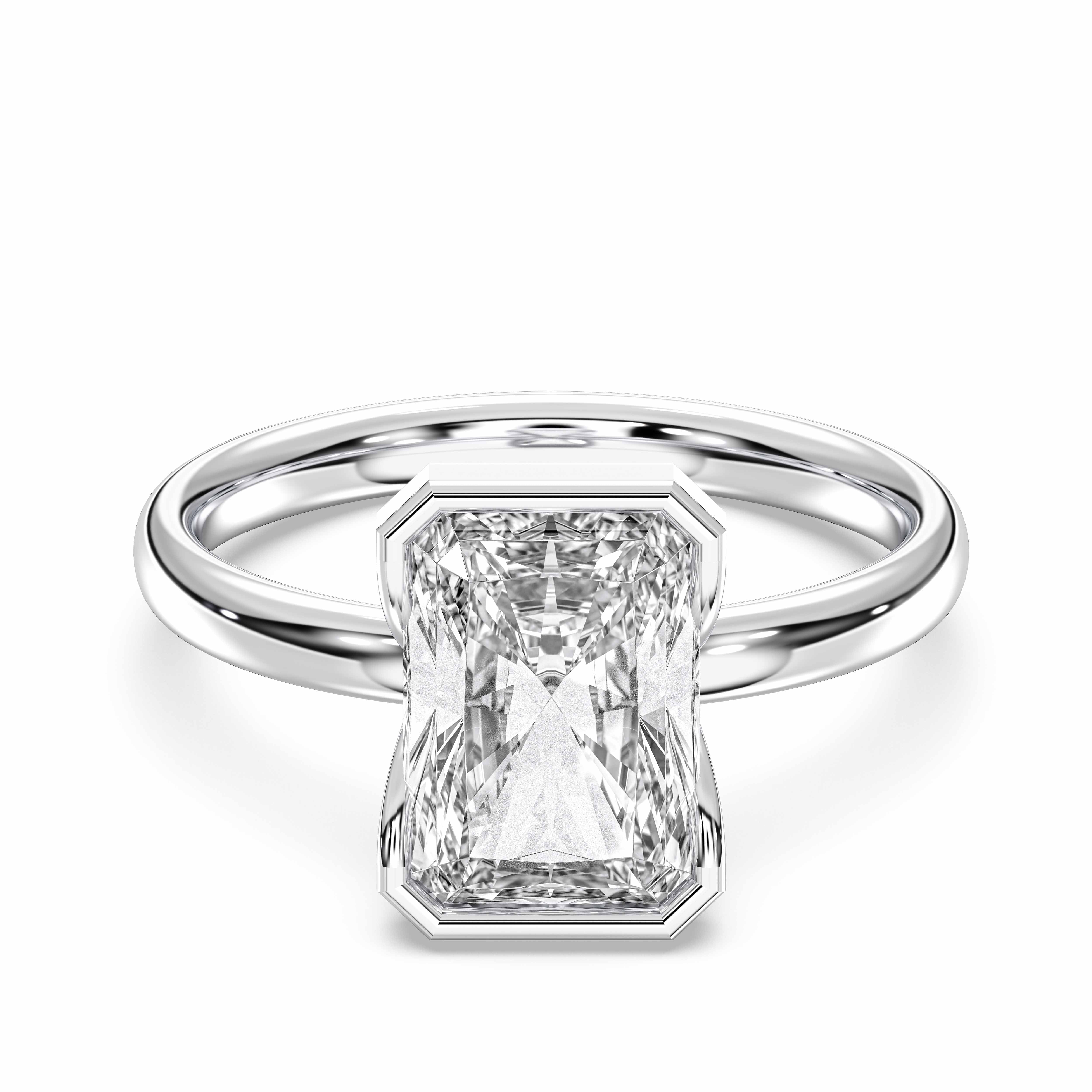 3.50 Carat Radiant Cut Lab Grown Diamond Bezel Set Solitaire Ring in Solid Gold for Her