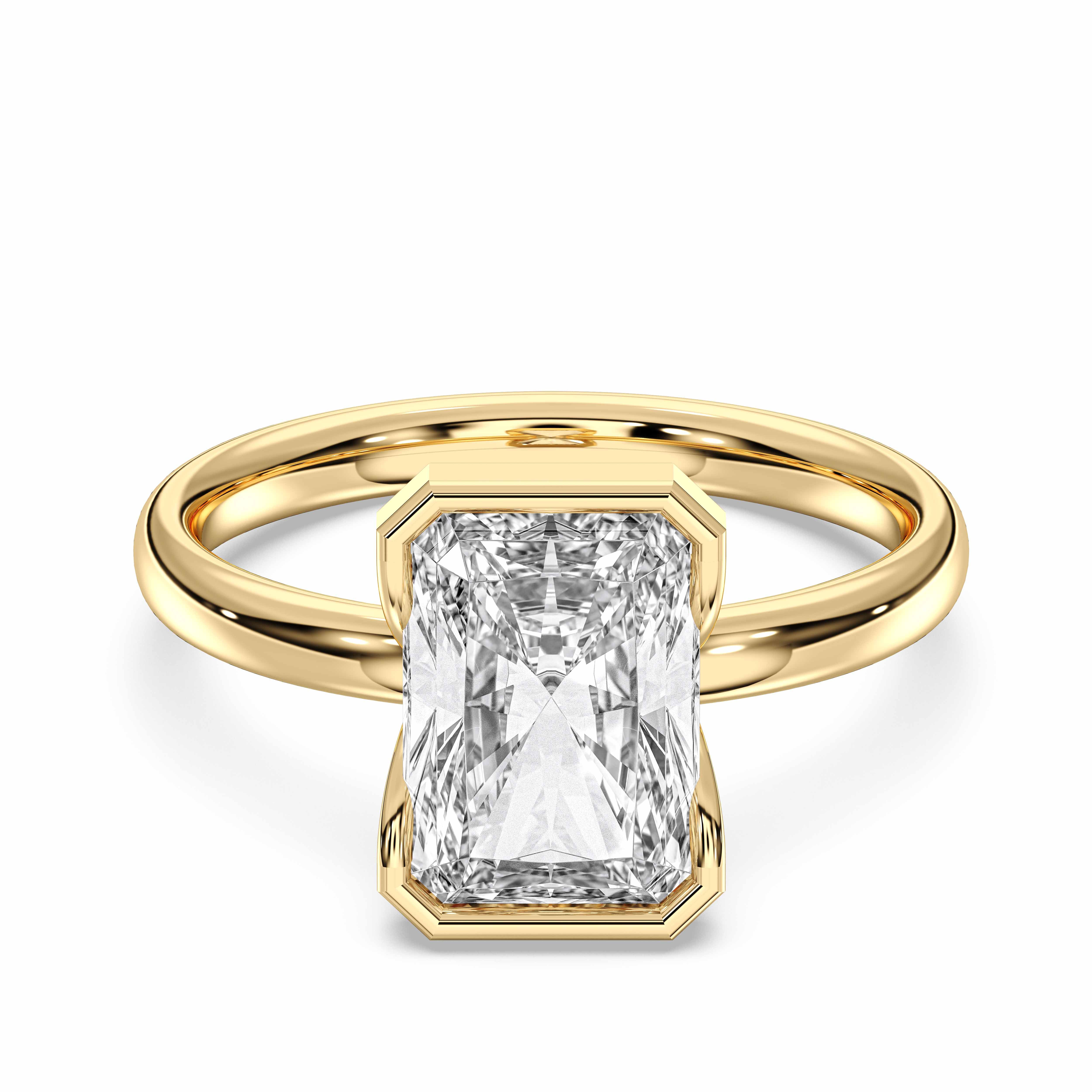 3.50 Carat Radiant Cut Lab Grown Diamond Bezel Set Solitaire Ring in Solid Gold for Her