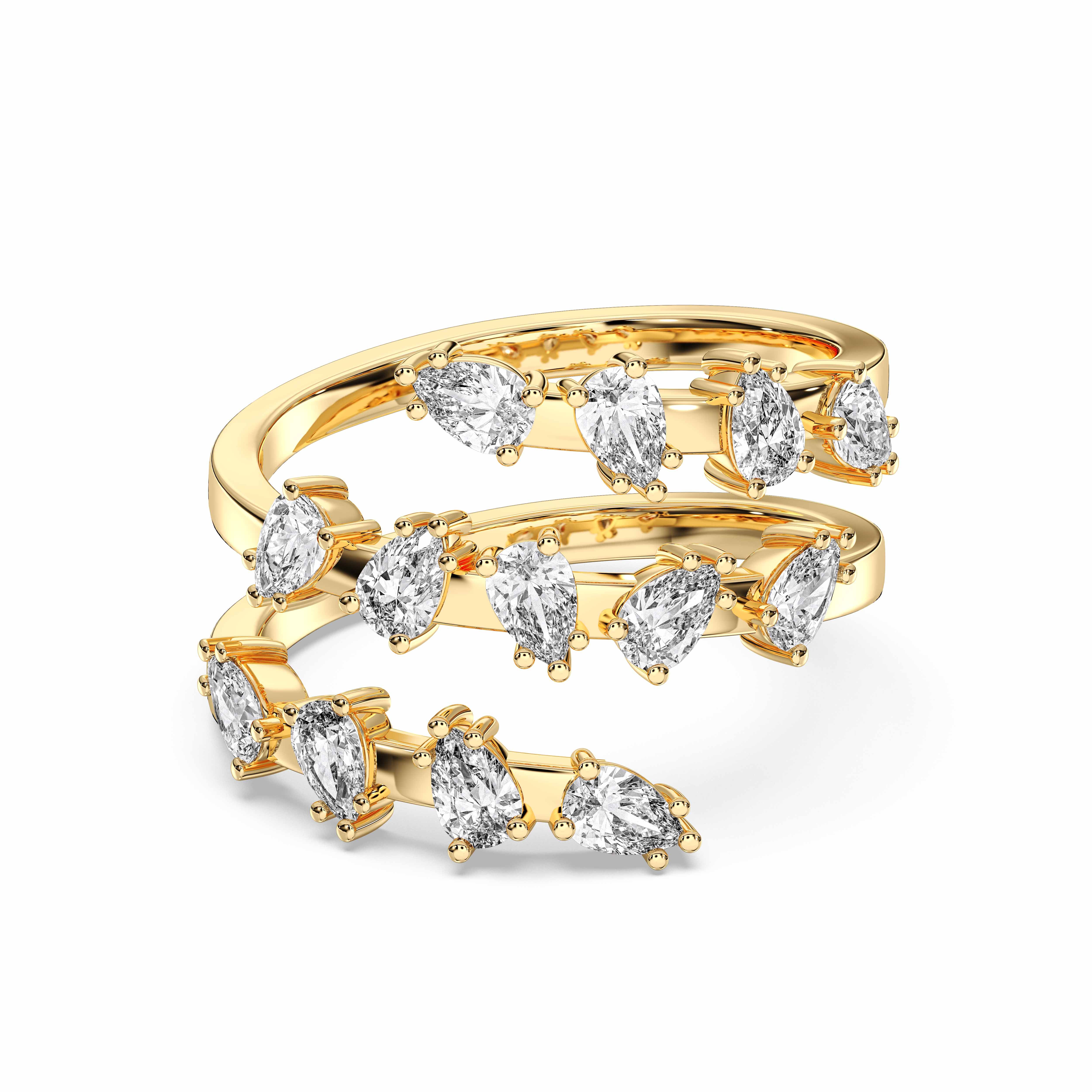 1 Carat Pear Cut Lab Grown Diamond Prong Set Wrap Ring in Solid Gold for Her