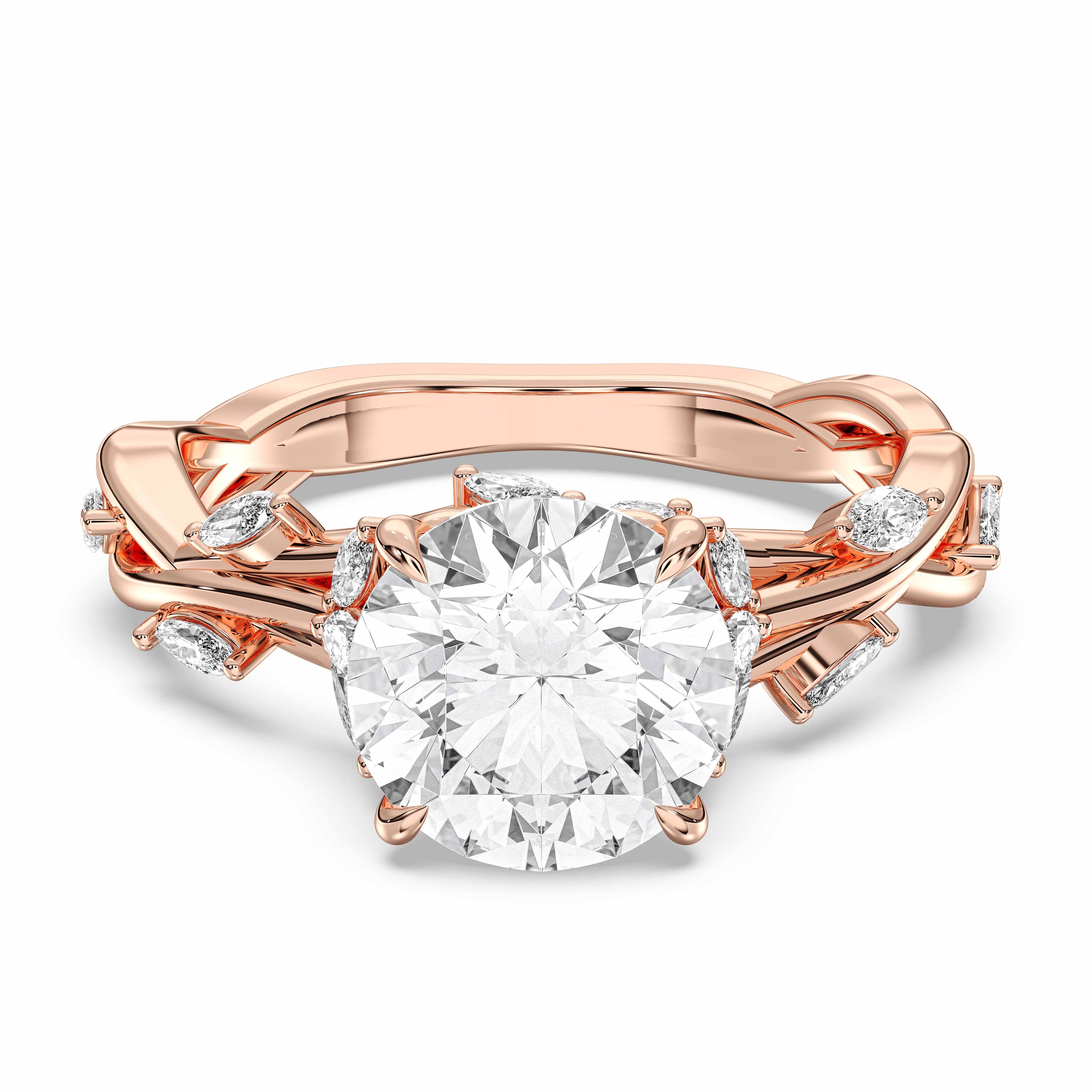 Marquise & Round Shape 2.90 Carat Lab Grown Diamond Solitaire Engagement Ring in Solid Gold for Her