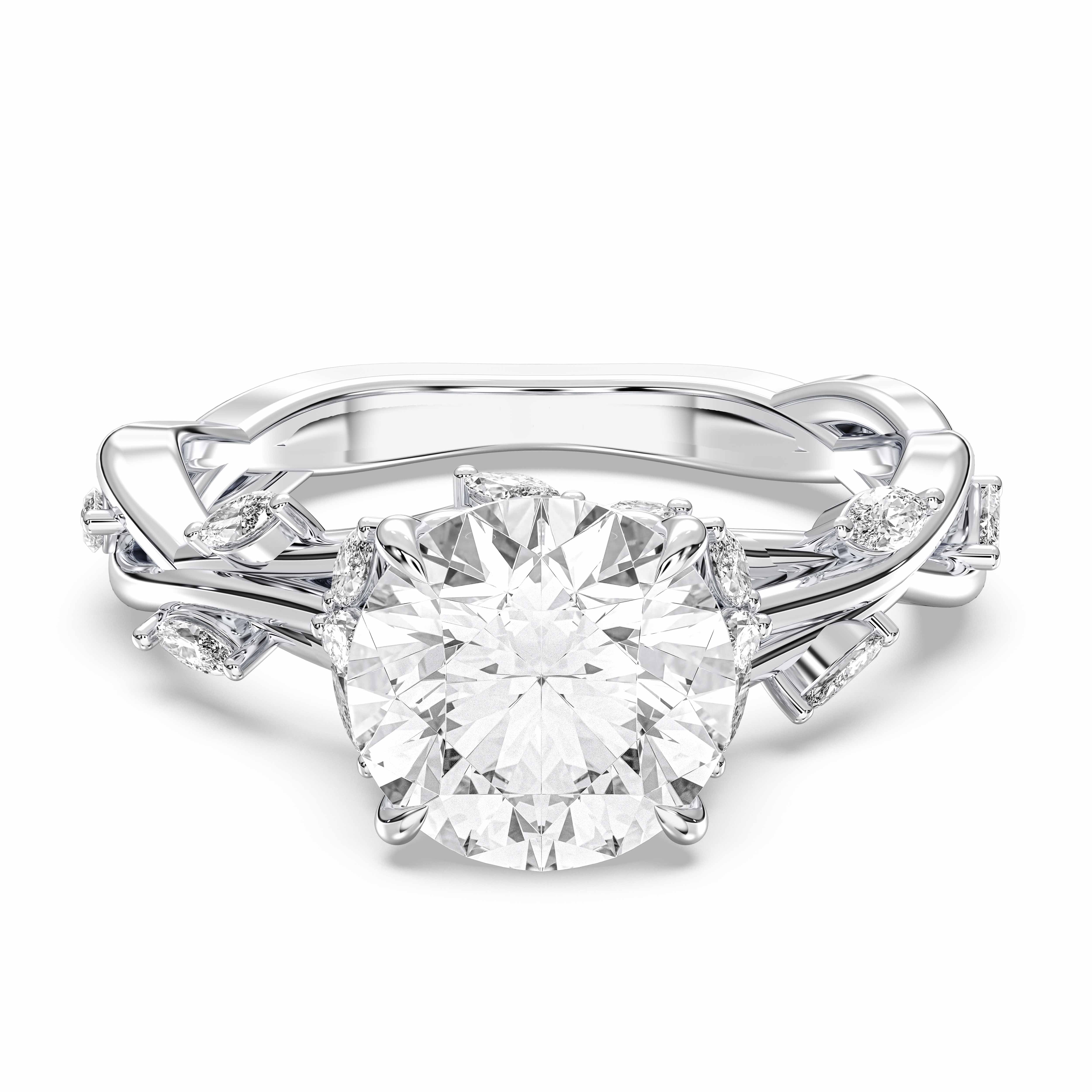 Marquise & Round Shape 2.90 Carat Lab Grown Diamond Solitaire Engagement Ring in Solid Gold for Her