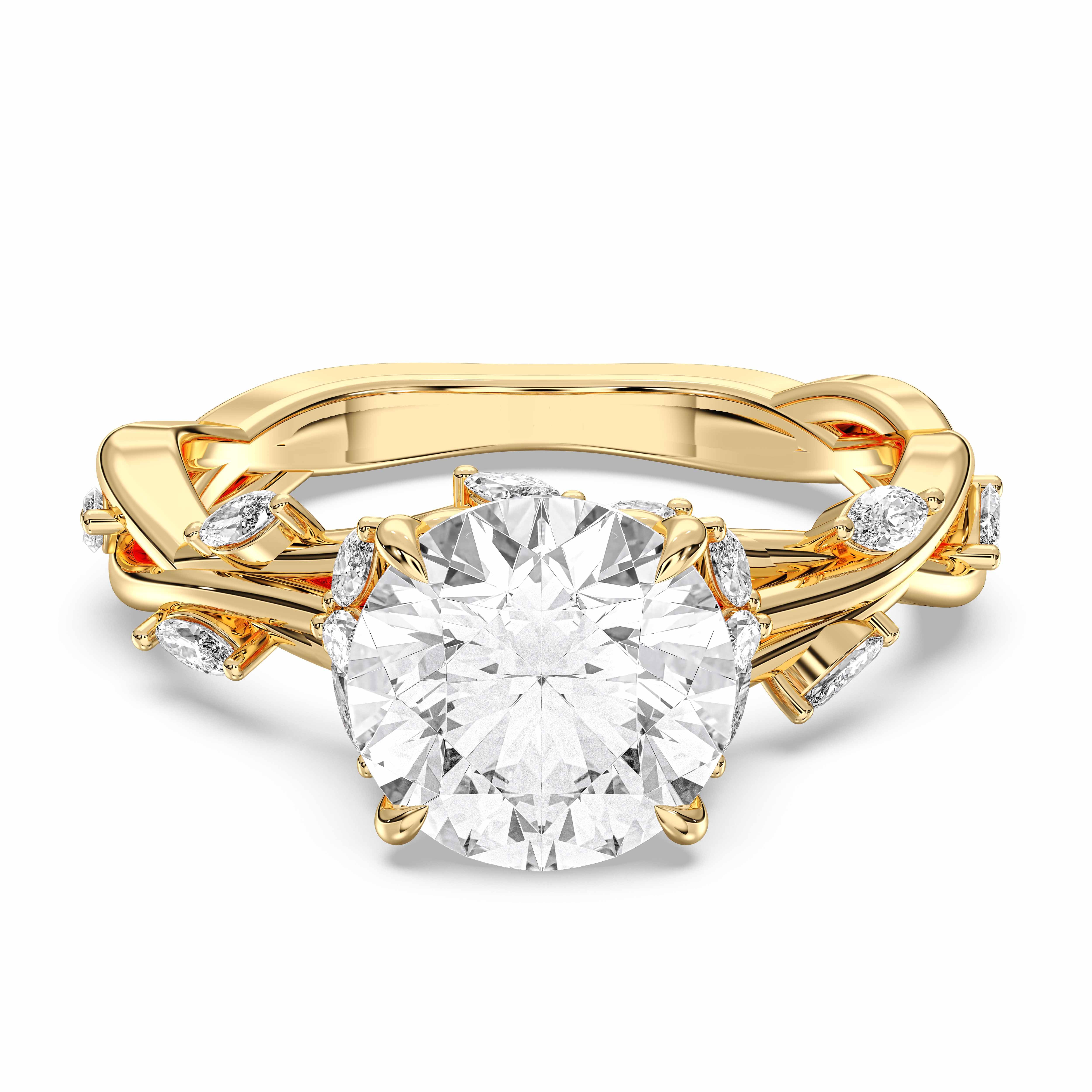 Marquise & Round Shape 2.90 Carat Lab Grown Diamond Solitaire Engagement Ring in Solid Gold for Her