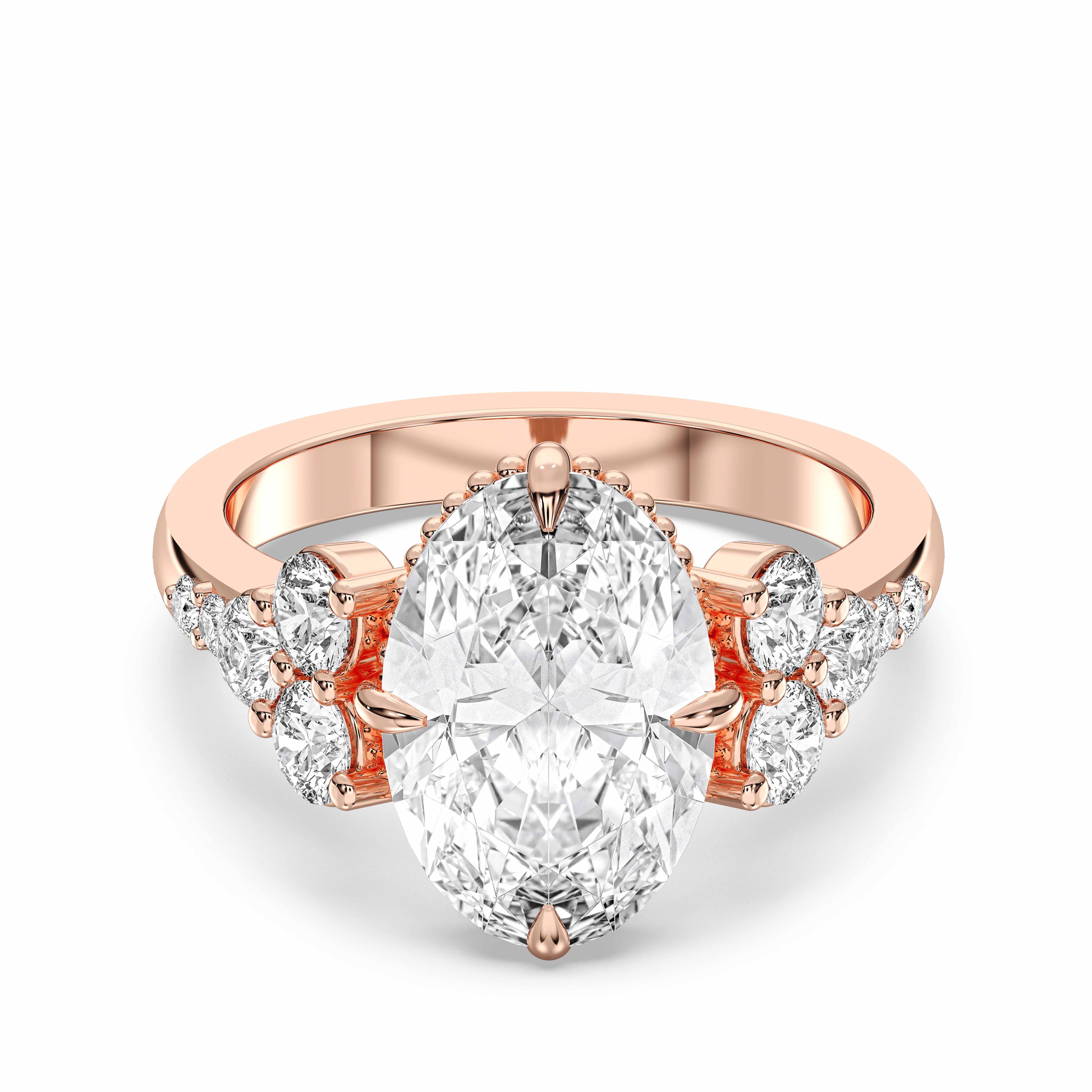 Oval & Round Shape 4.10 Carat Lab Grown Diamond Solitaire Engagement Ring in Solid Gold for Her