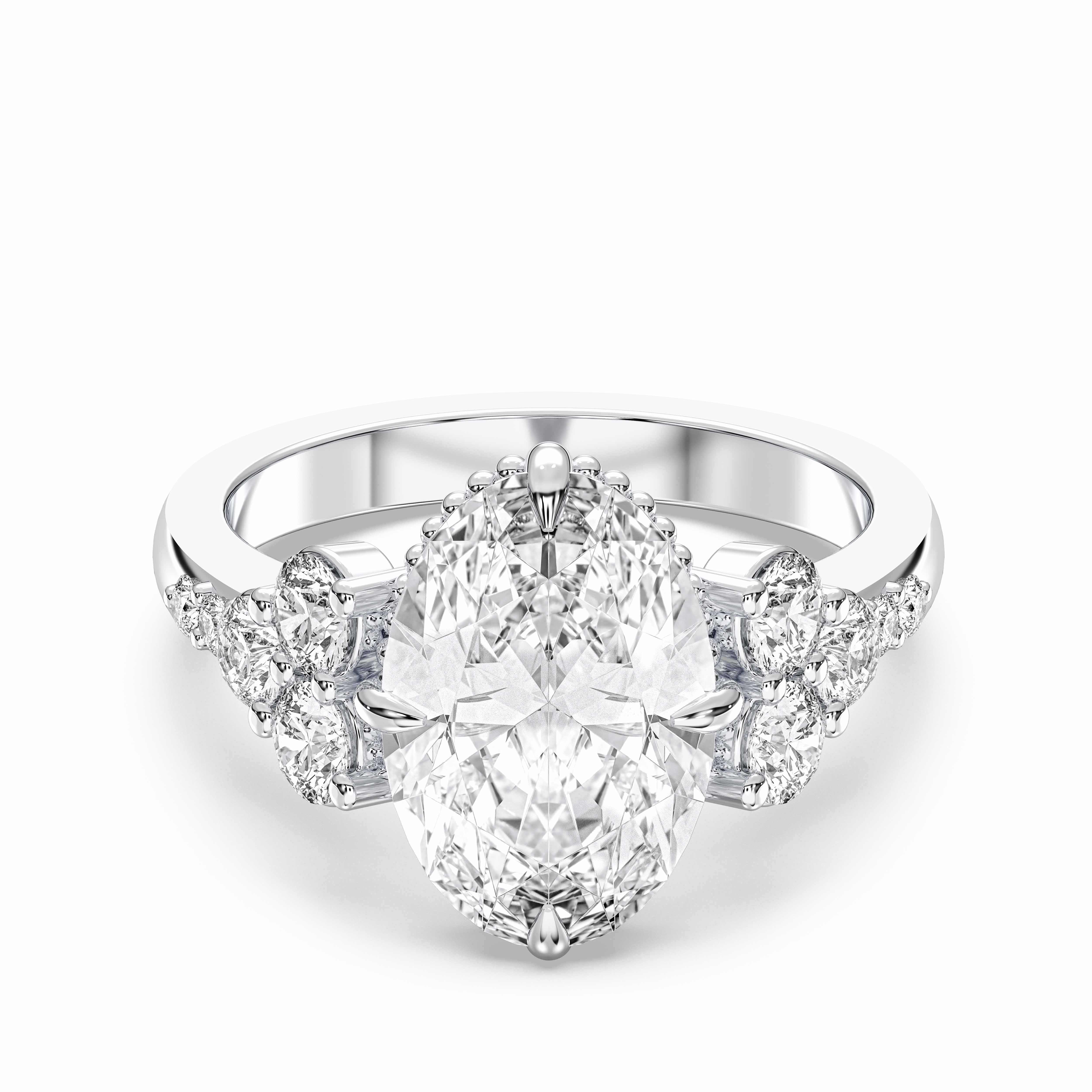 Oval & Round Shape 4.10 Carat Lab Grown Diamond Solitaire Engagement Ring in Solid Gold for Her