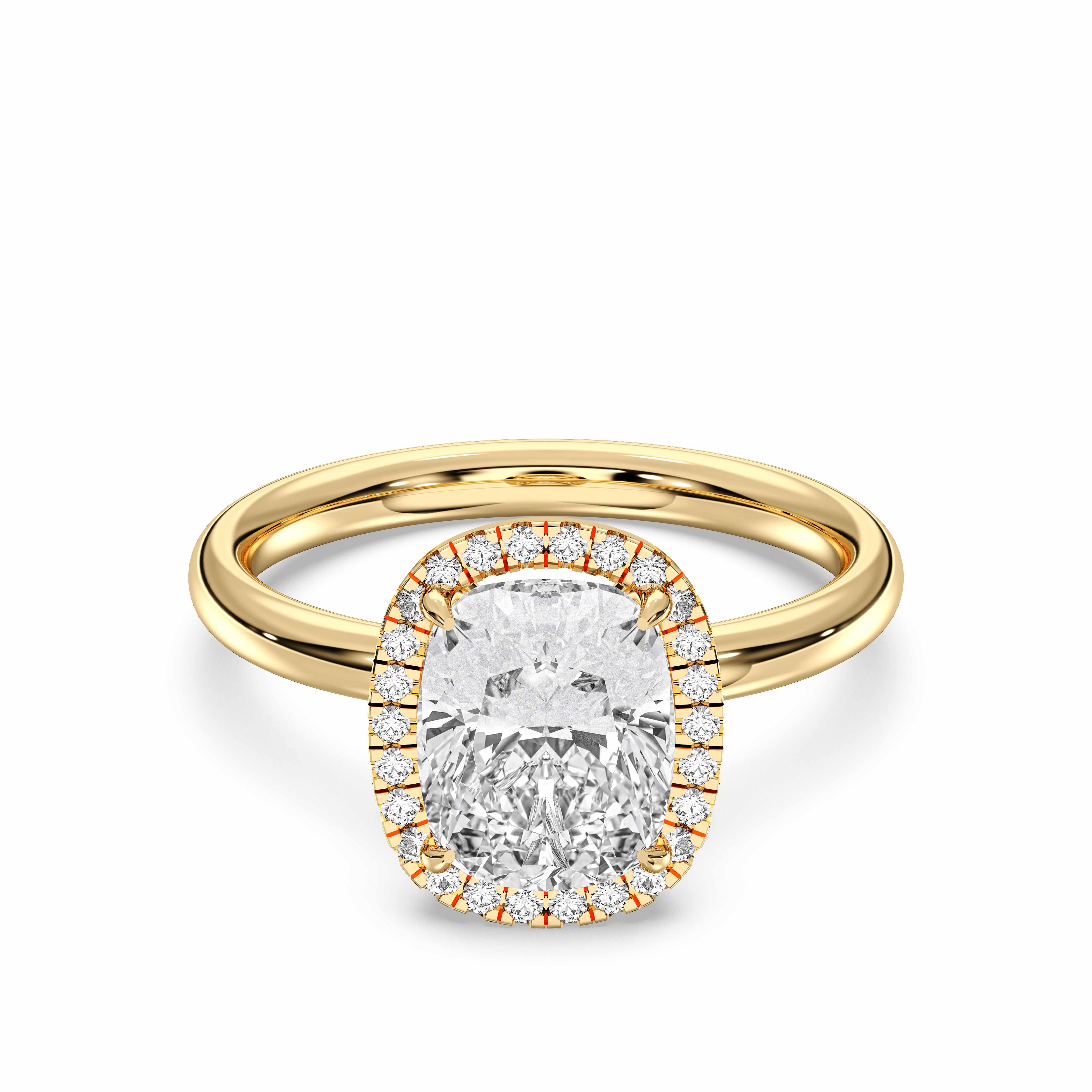 Cushion & Round Shape 2.70 Carat Lab Grown Diamond Halo Set Engagement Ring in Solid Gold for Women