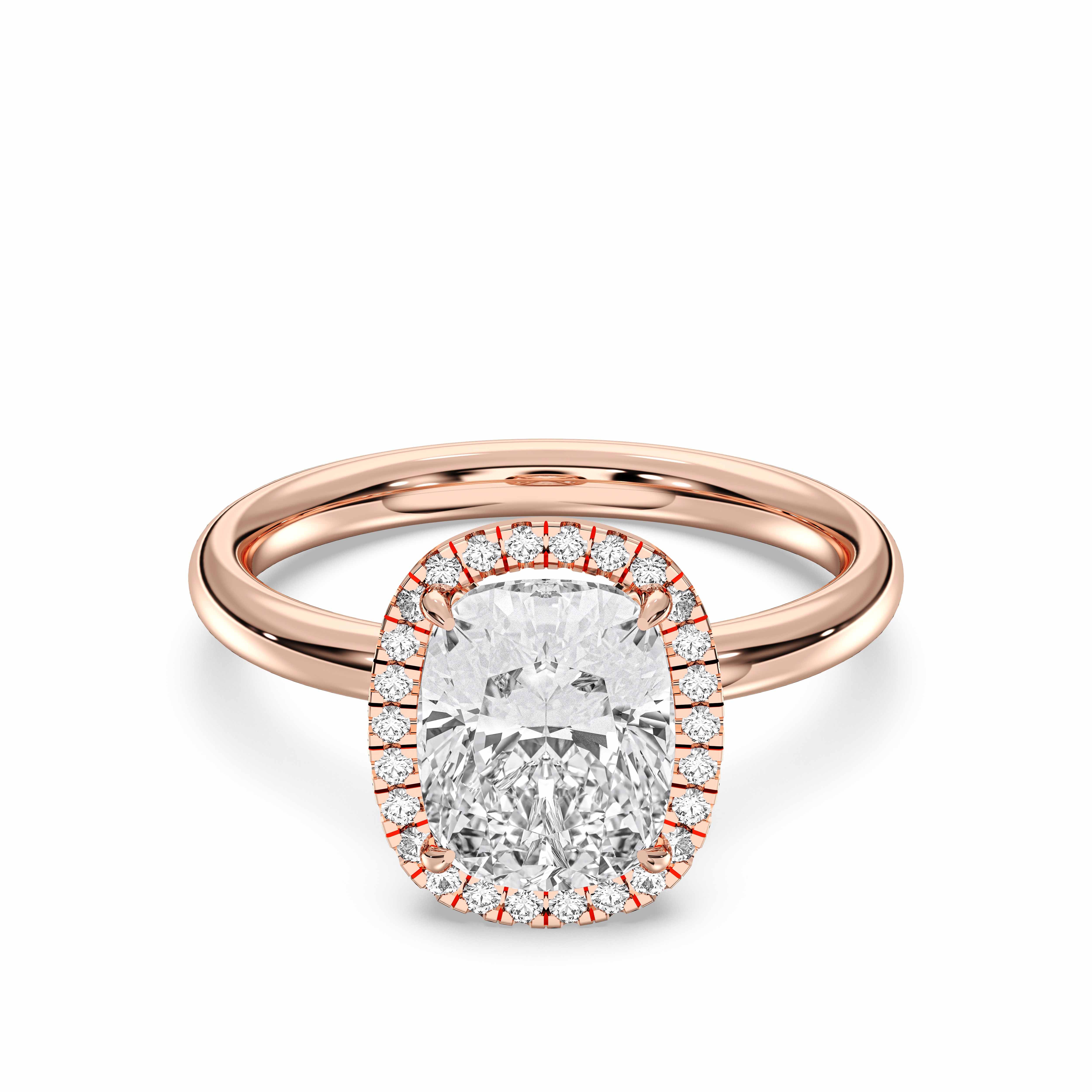 Cushion & Round Shape 2.70 Carat Lab Grown Diamond Halo Set Engagement Ring in Solid Gold for Women