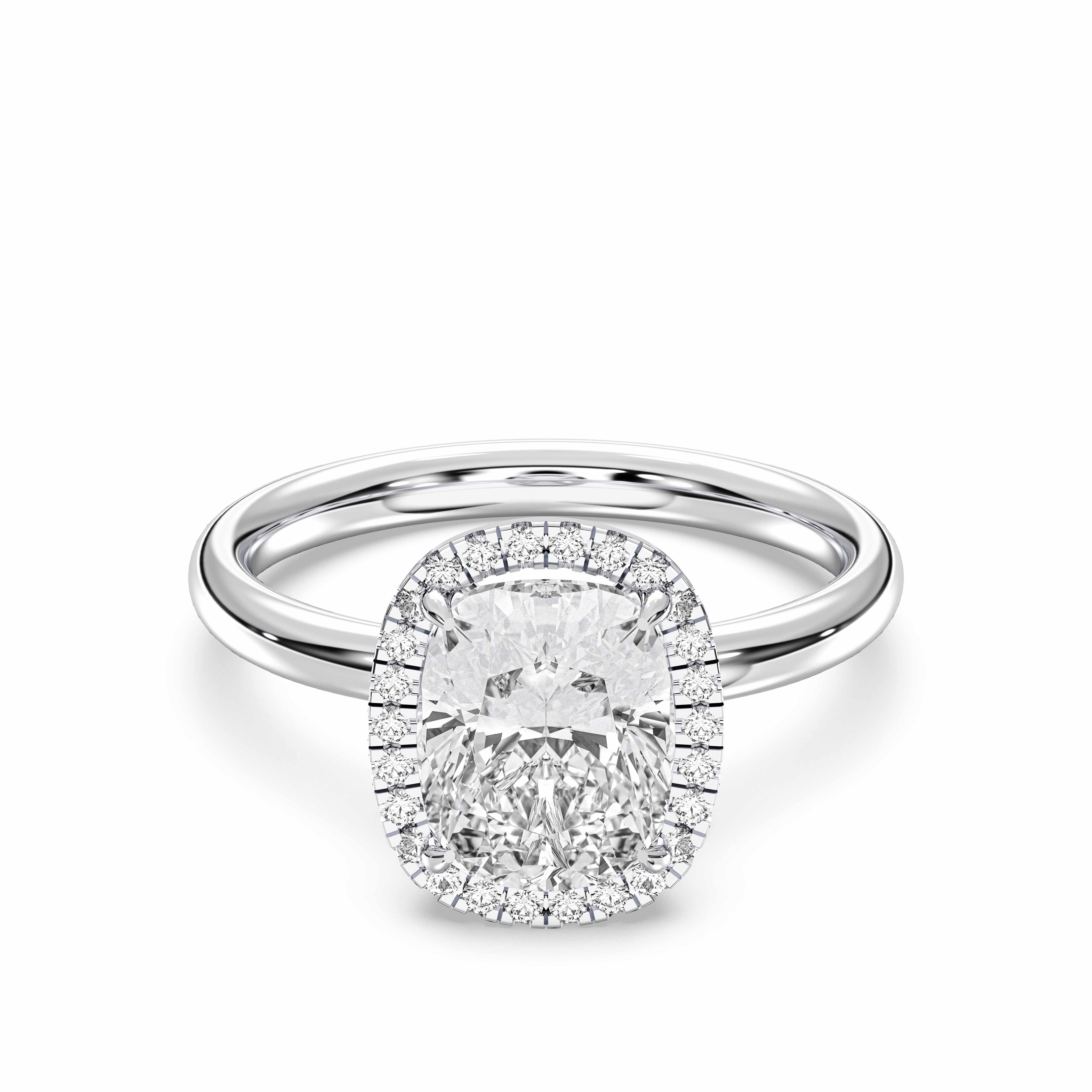 Cushion & Round Shape 2.70 Carat Lab Grown Diamond Halo Set Engagement Ring in Solid Gold for Women
