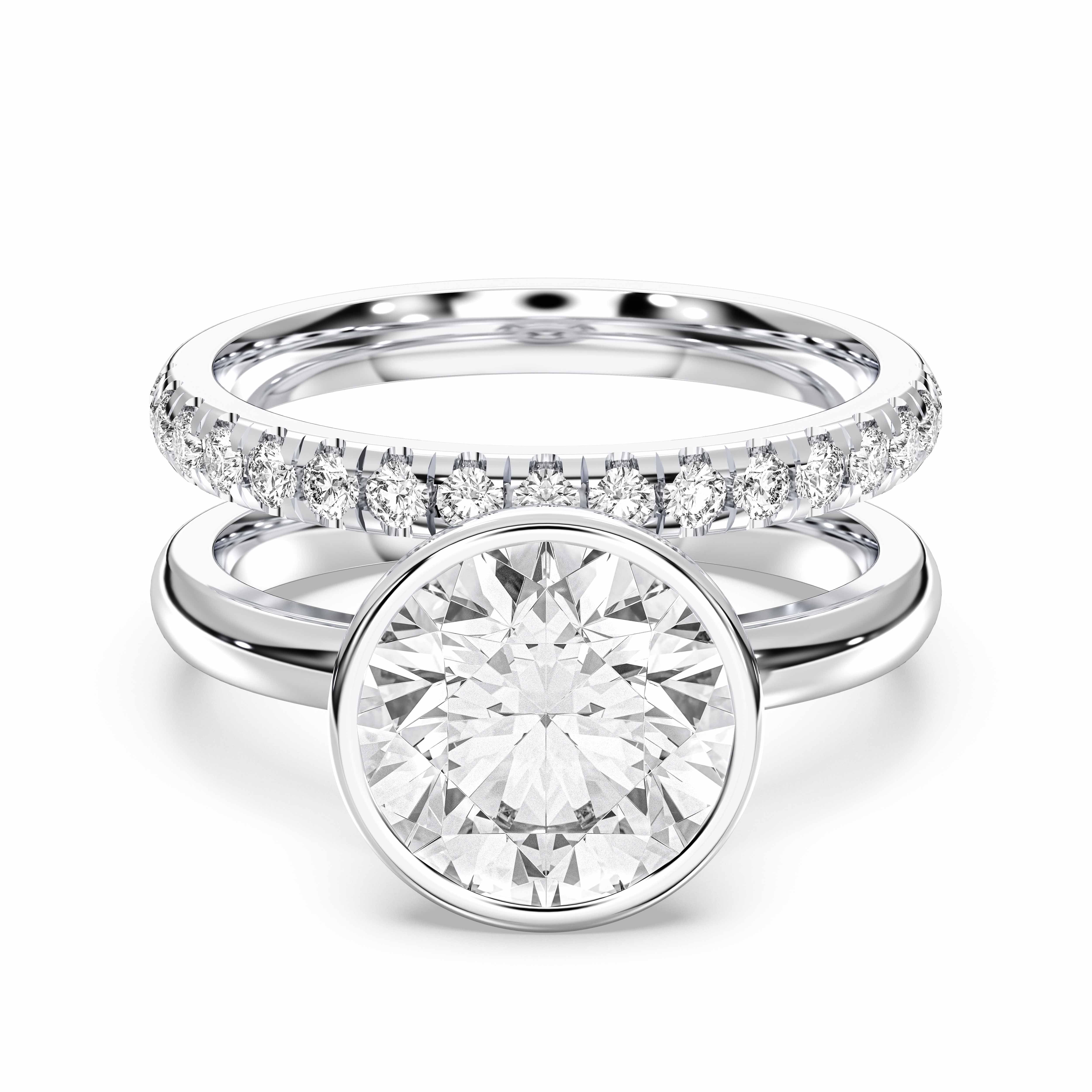 2.90 Carat Round Shape Lab Grown Diamond Bezel Set Engagement ring with matching wedding band in Solid Gold for Women