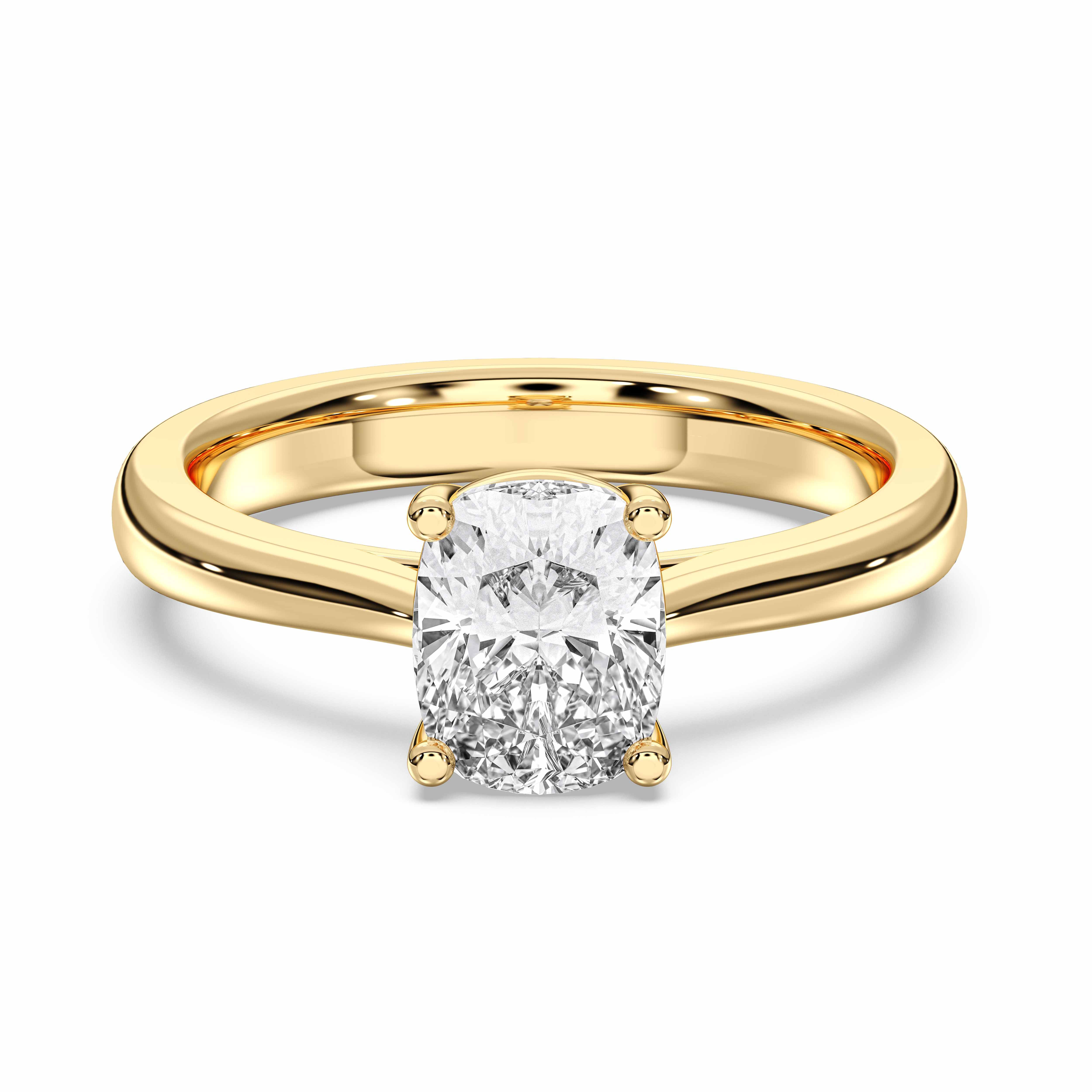 1 Carat Cushion Cut Lab Grown Diamond Prong Set Solitaire Ring in Solid Gold for Women