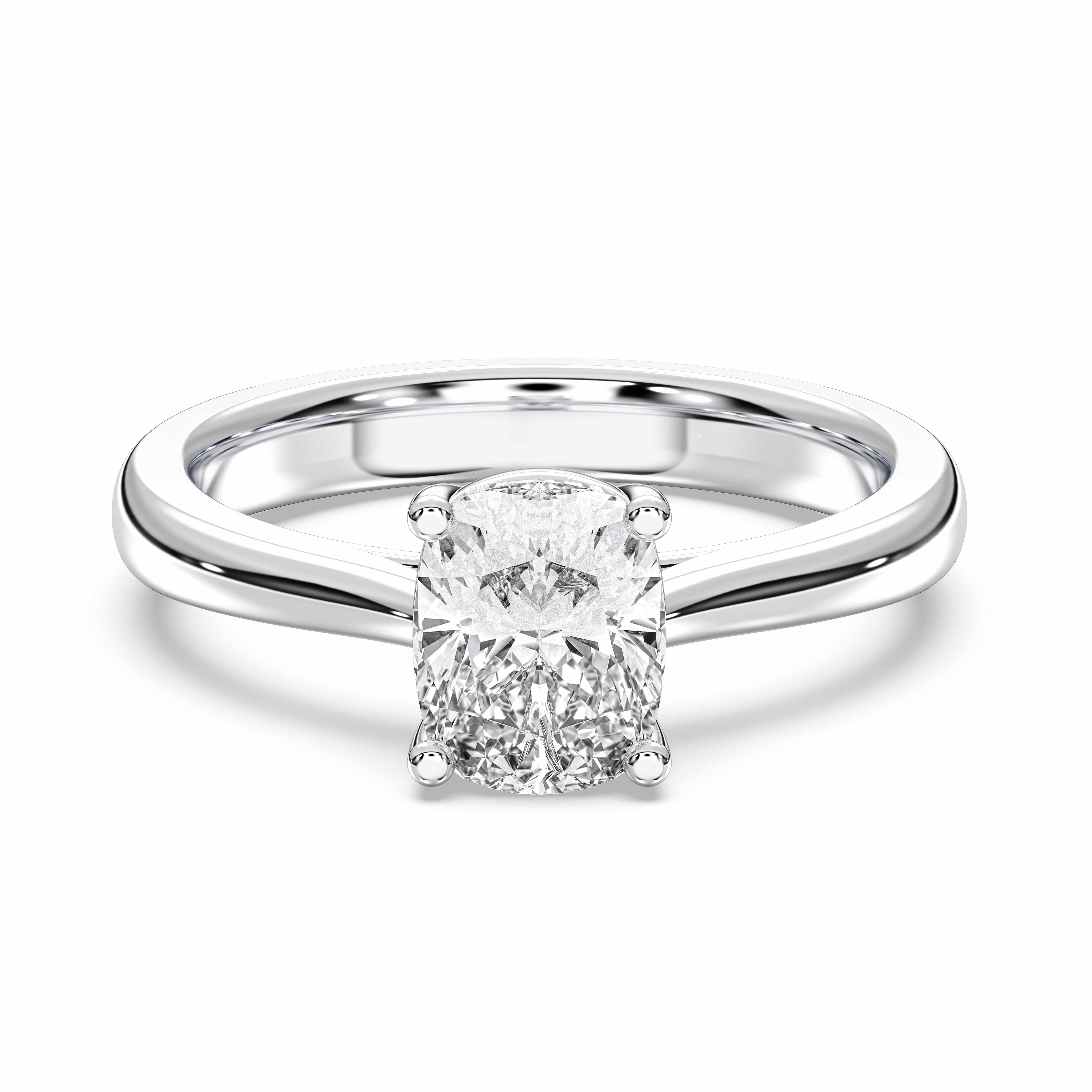 1 Carat Cushion Cut Lab Grown Diamond Prong Set Solitaire Ring in Solid Gold for Women