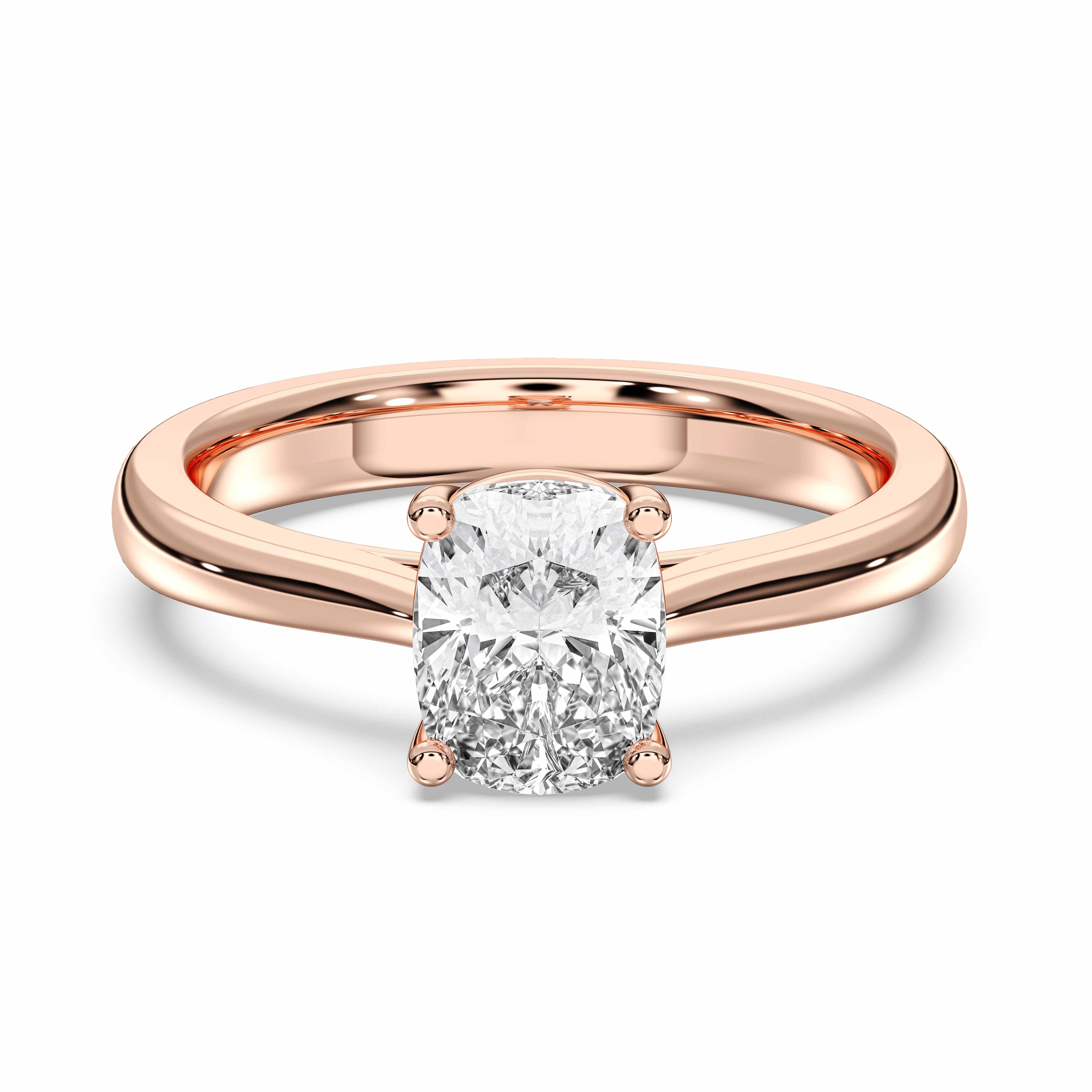 1 Carat Cushion Cut Lab Grown Diamond Prong Set Solitaire Ring in Solid Gold for Women
