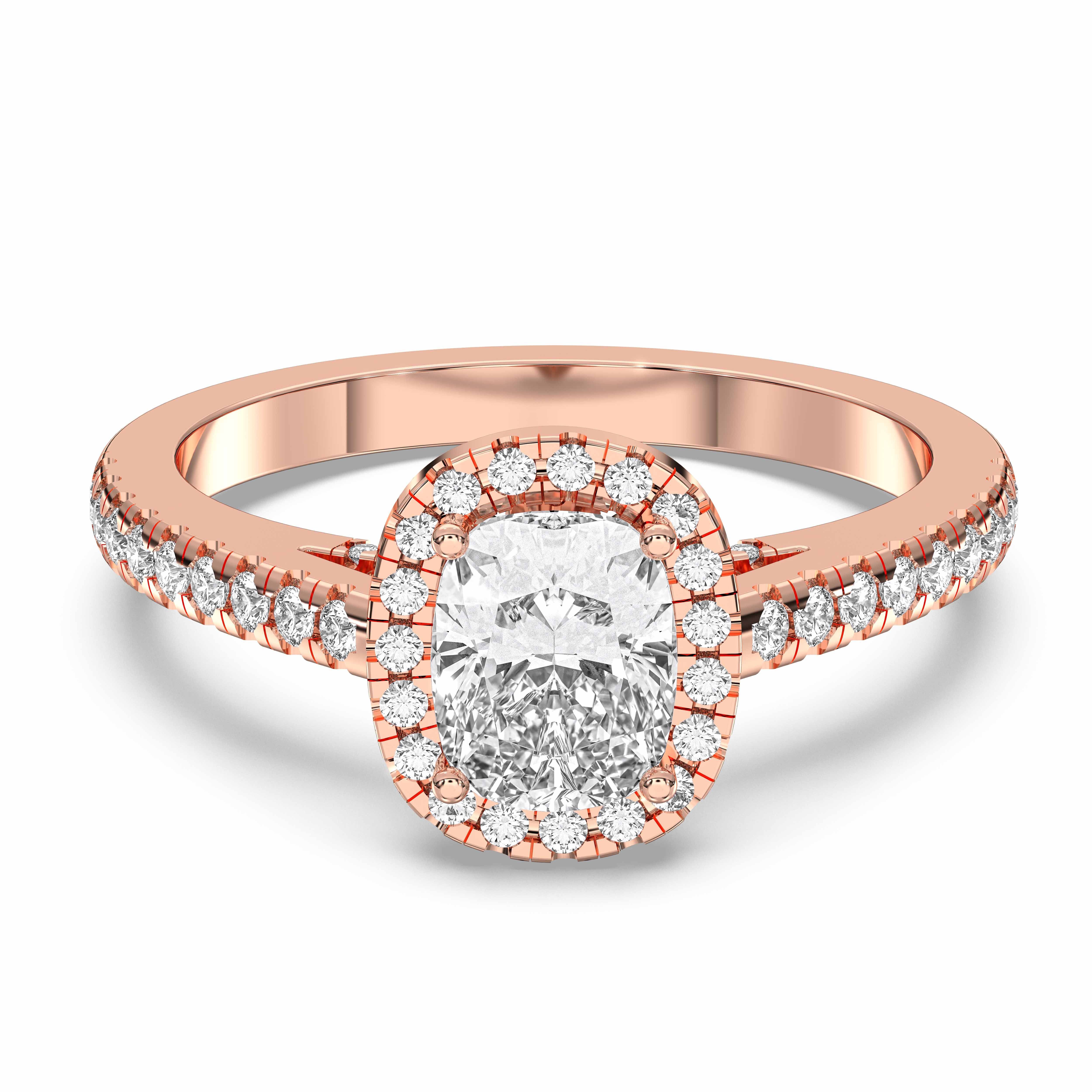 Cushion & Round Shape 1.50 Carat Lab Grown Diamond Halo Set Engagement Ring in Solid Gold for Women