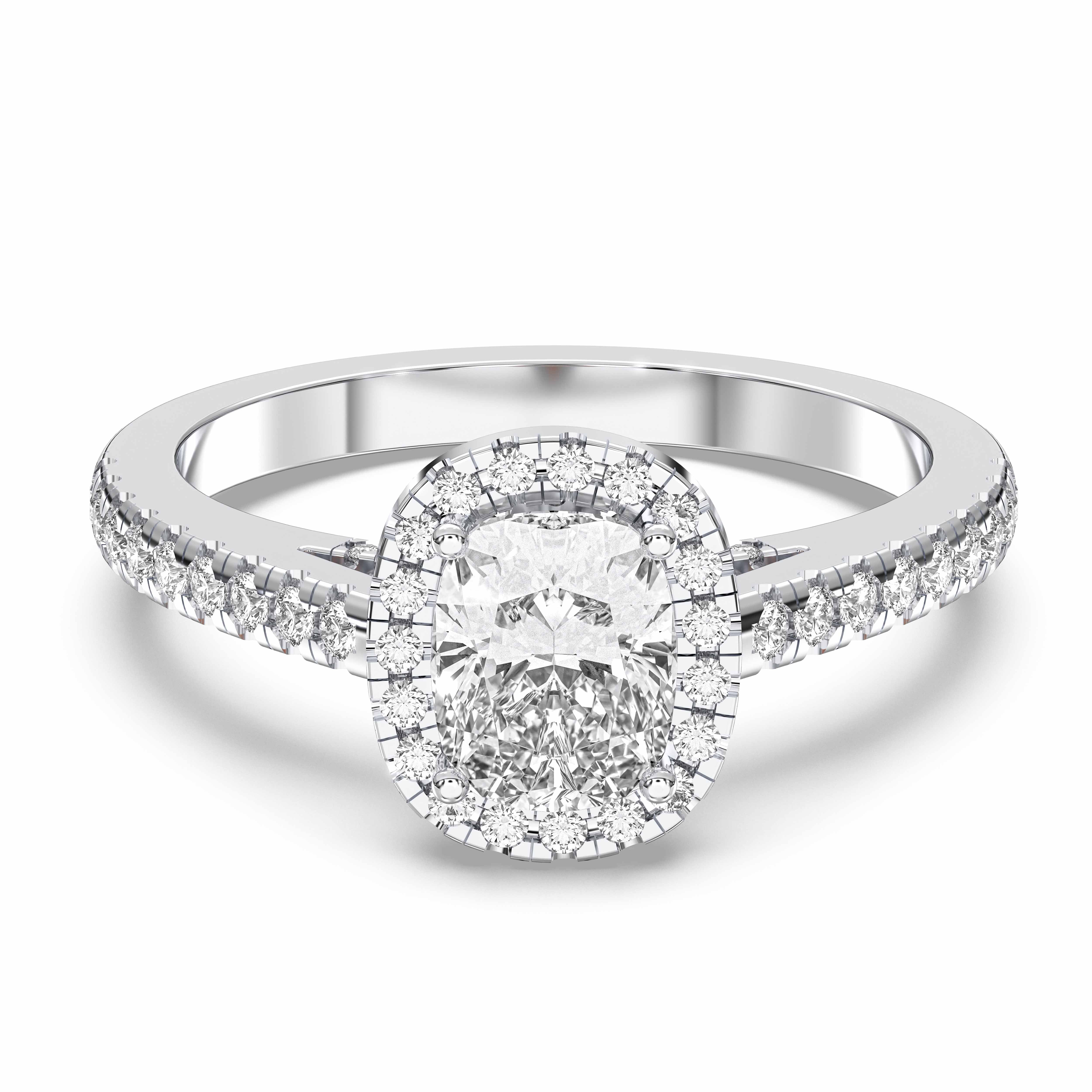 Cushion & Round Shape 1.50 Carat Lab Grown Diamond Halo Set Engagement Ring in Solid Gold for Women