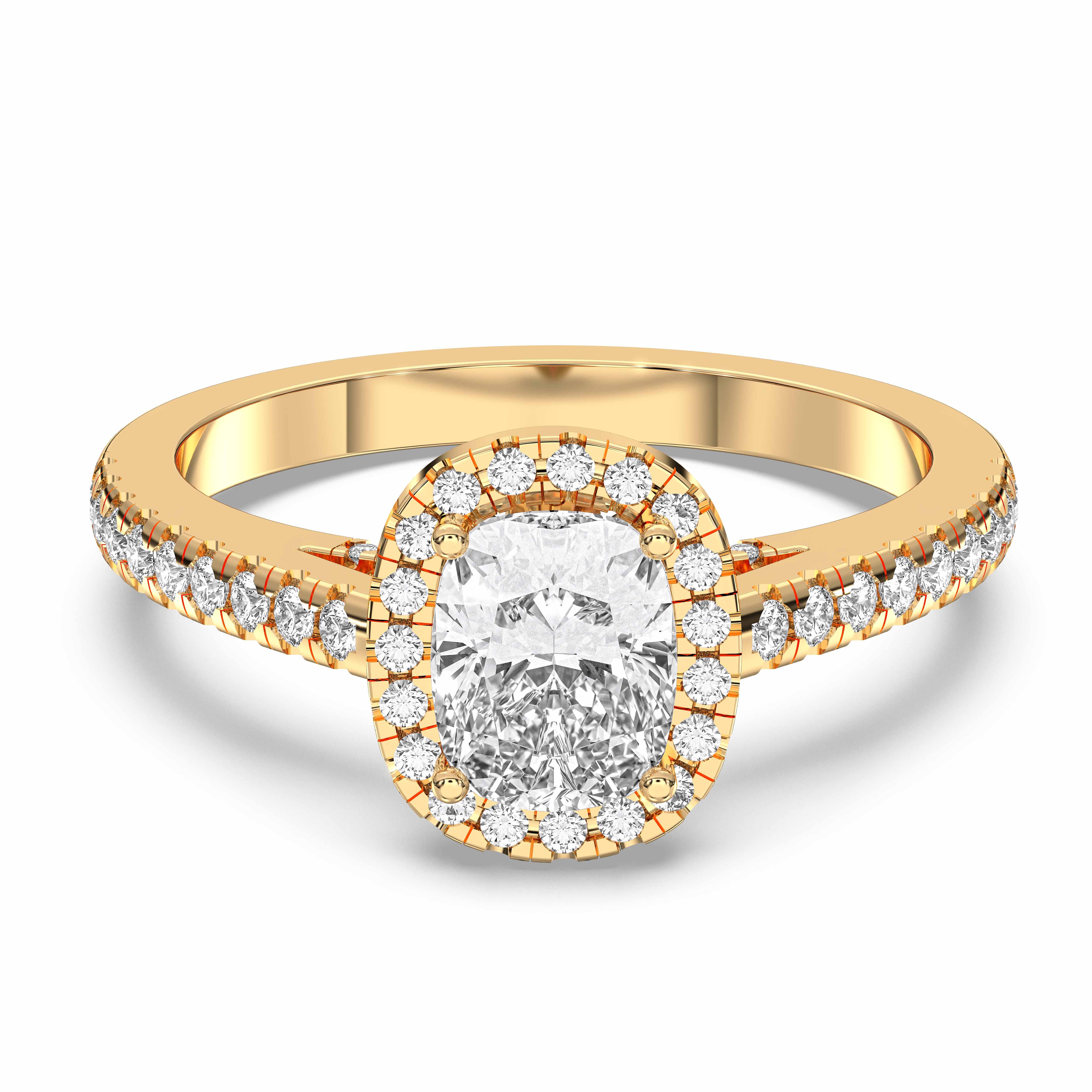 Cushion & Round Shape 1.50 Carat Lab Grown Diamond Halo Set Engagement Ring in Solid Gold for Women