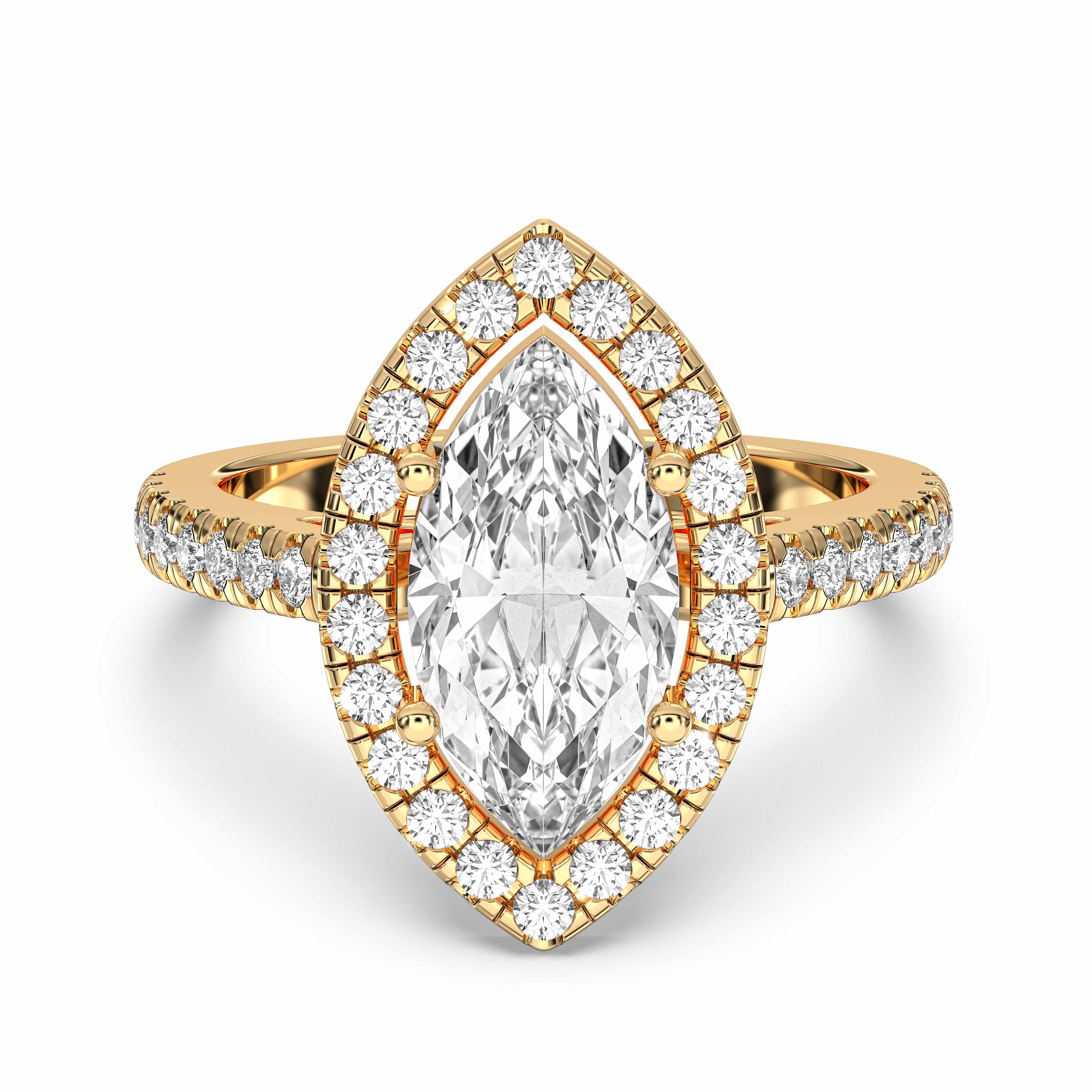 2.59 Carat Marquise & Round Cut Lab Grown Diamond Halo Set Engagement Ring in Solid Gold for Women