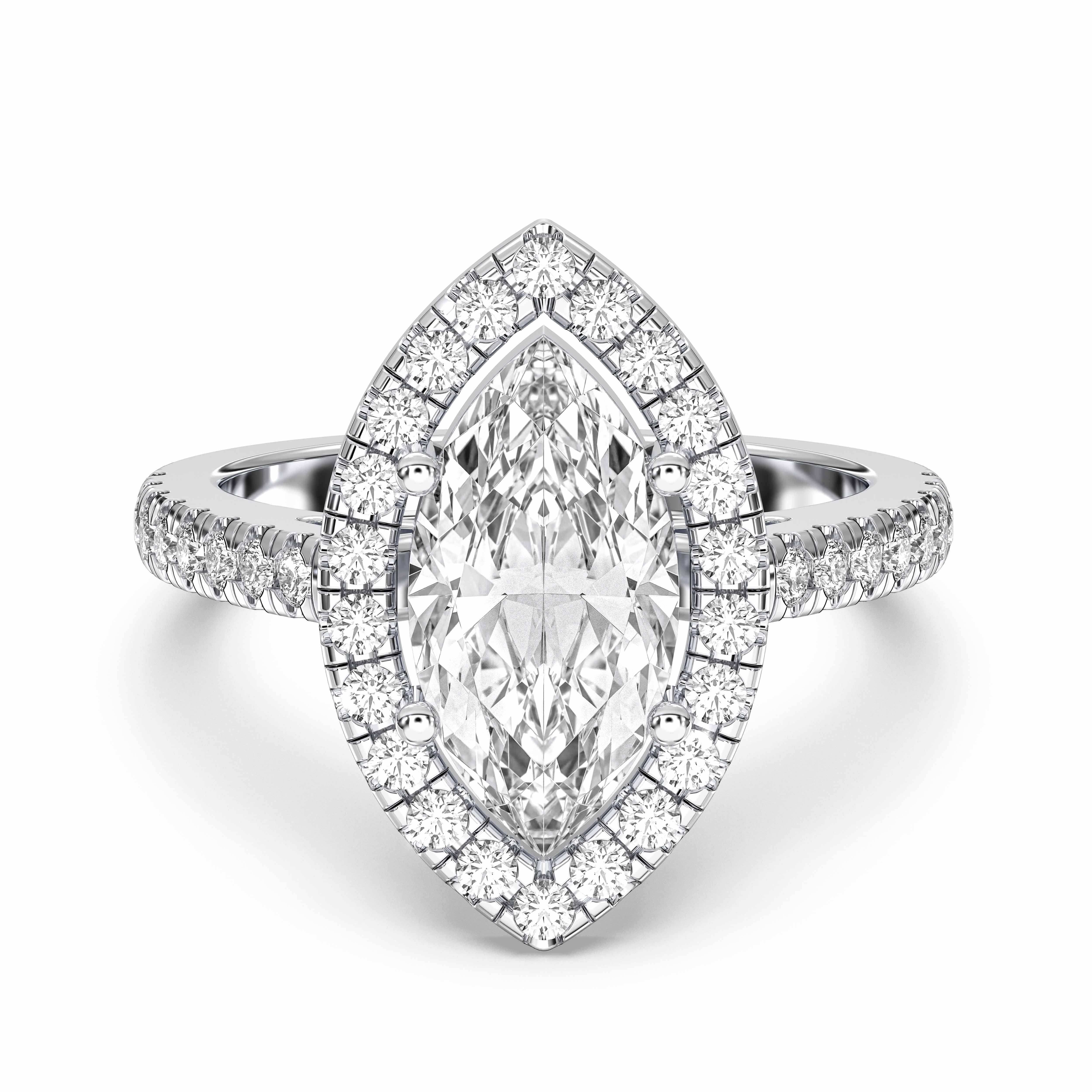 2.59 Carat Marquise & Round Cut Lab Grown Diamond Halo Set Engagement Ring in Solid Gold for Women