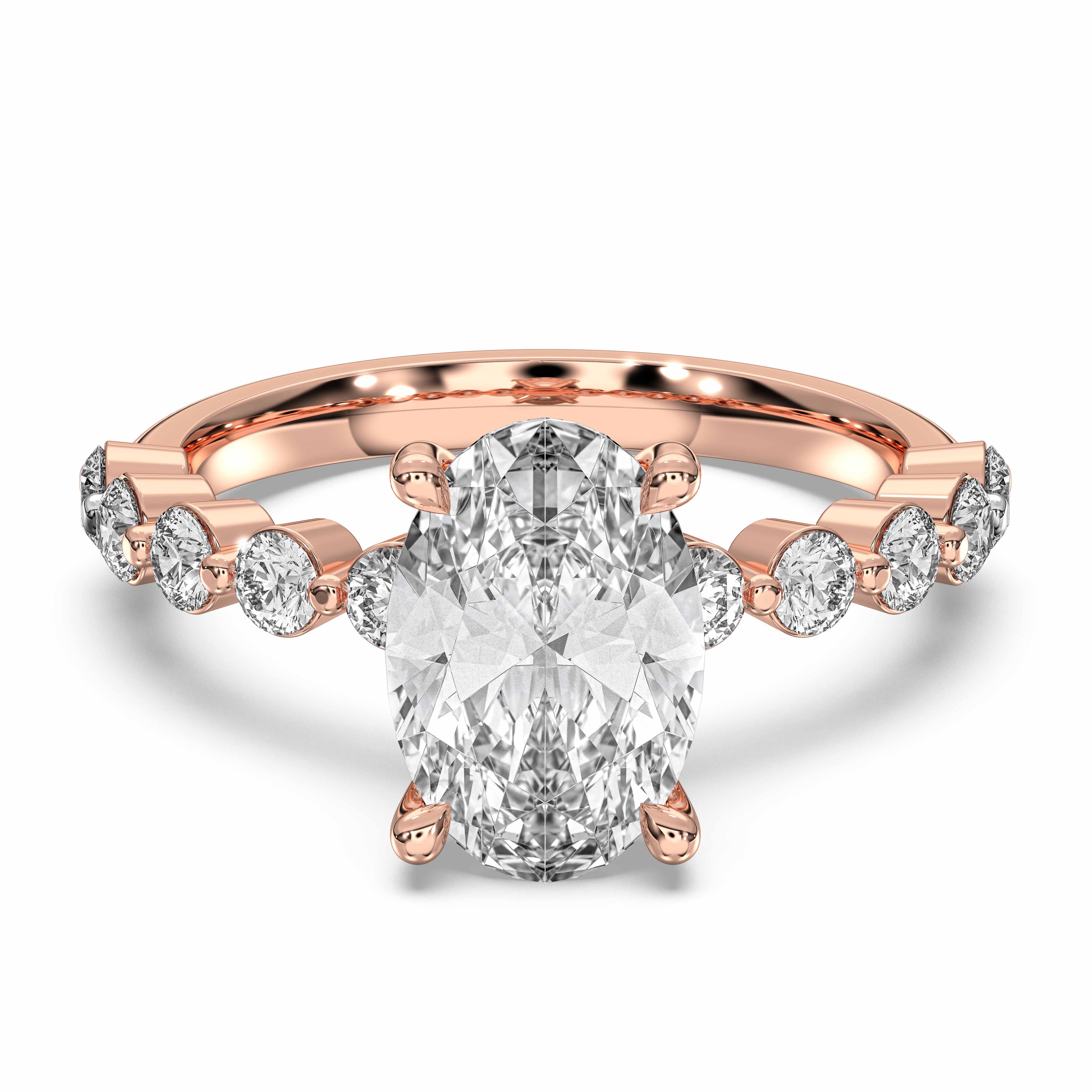 Oval & Round 2.60 Carat Lab Grown Diamond Solitaire Engagement Ring in Solid Gold for Her