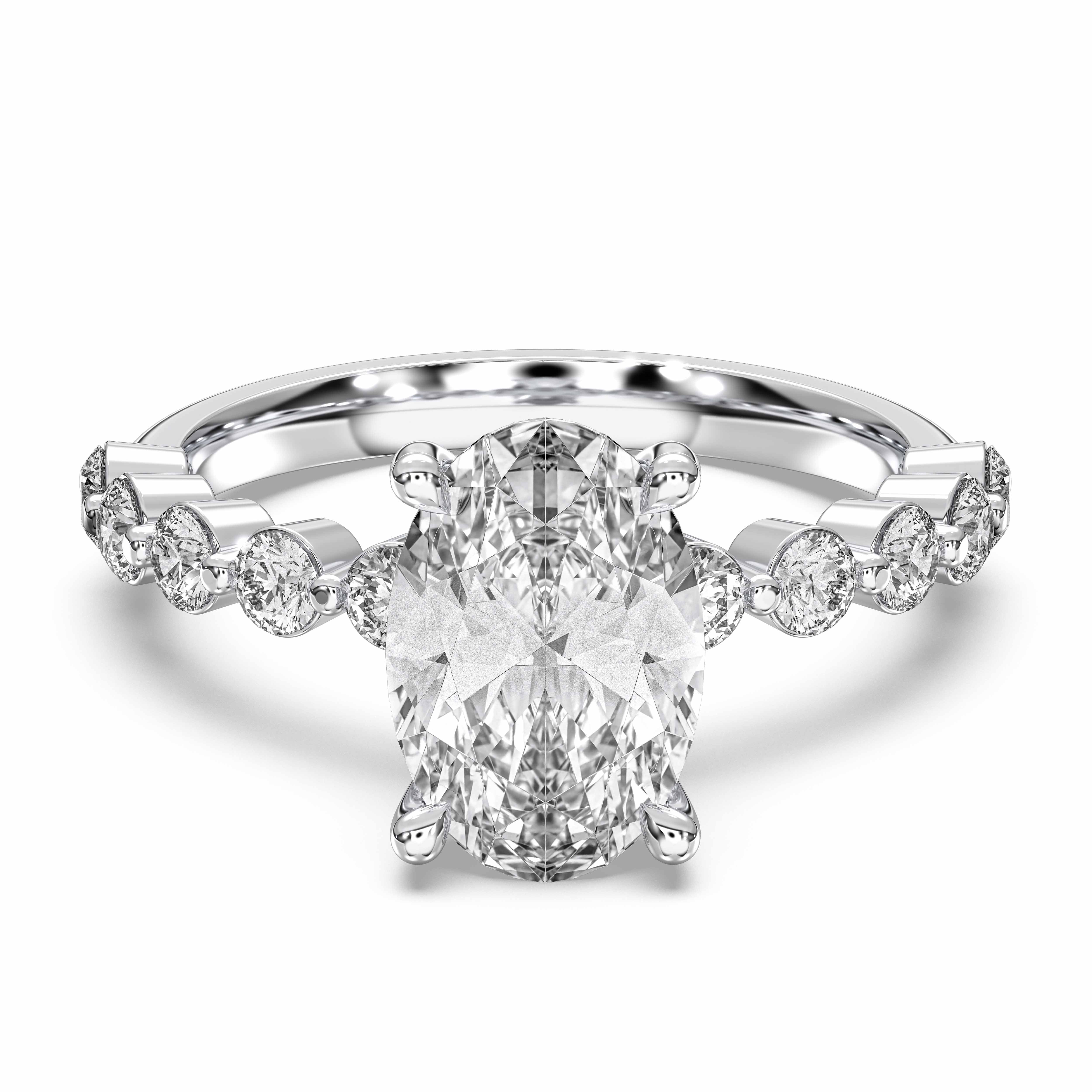 Oval & Round 2.60 Carat Lab Grown Diamond Solitaire Engagement Ring in Solid Gold for Her