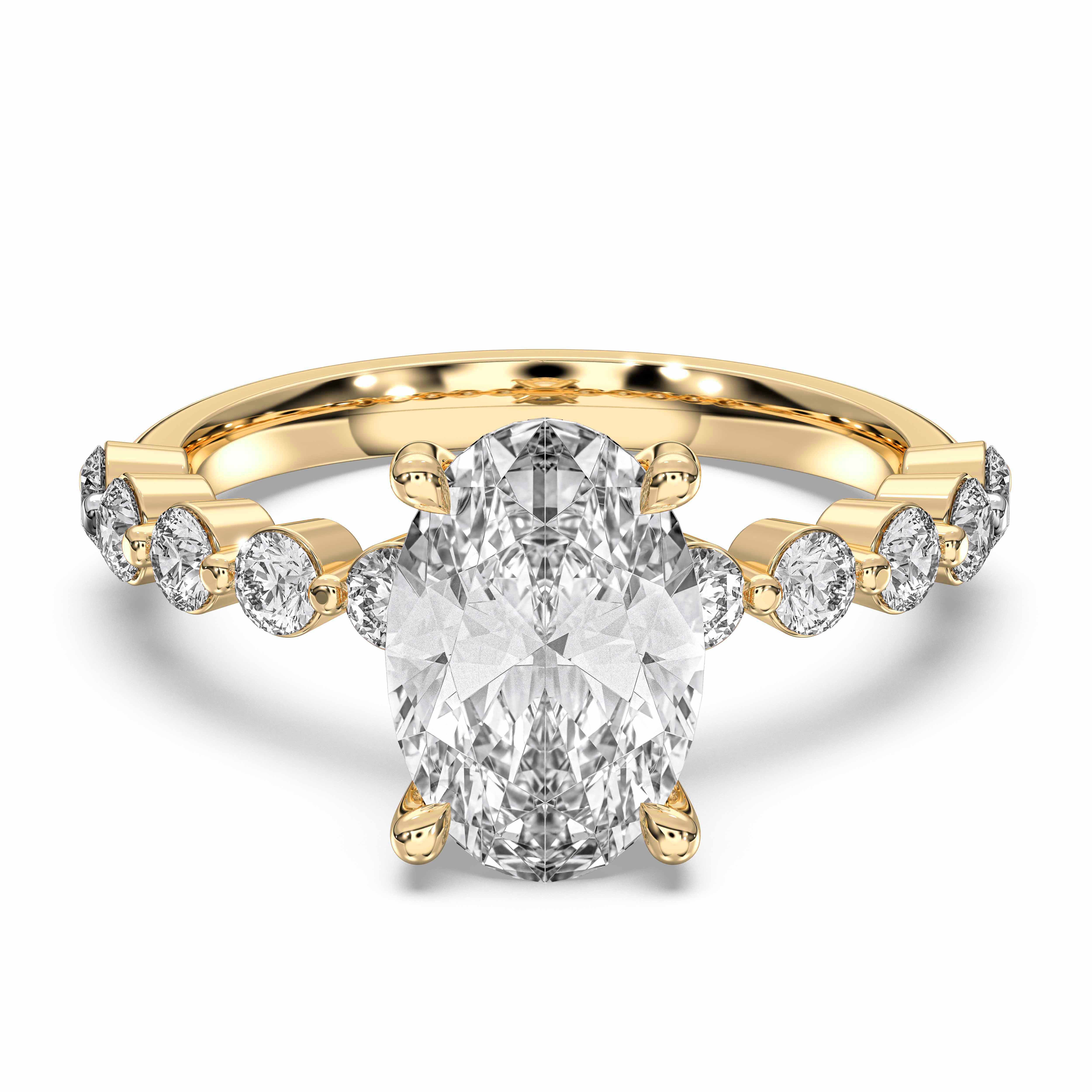 Oval & Round 2.60 Carat Lab Grown Diamond Solitaire Engagement Ring in Solid Gold for Her