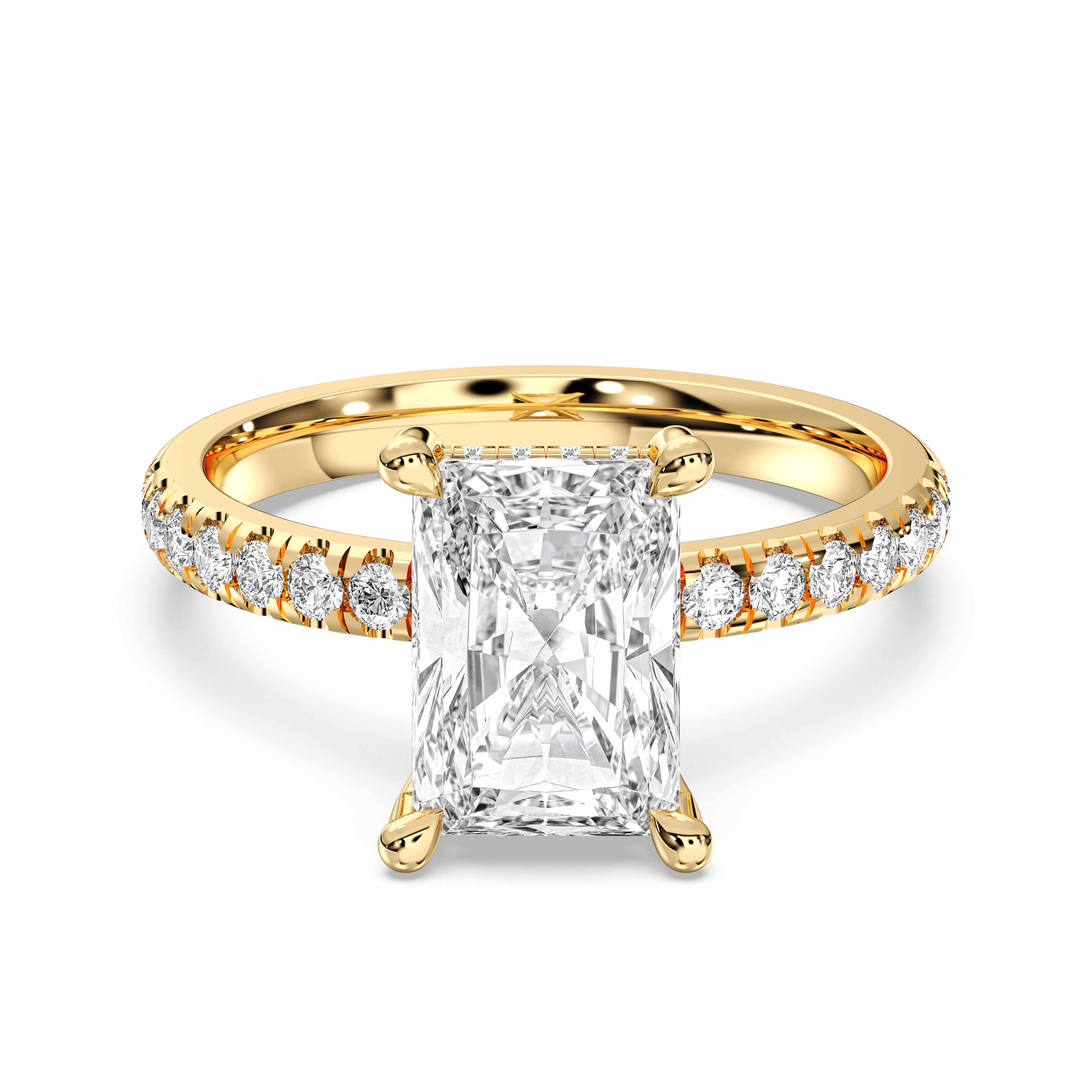 Radiant & Round Shape 3.42 Carat Lab Grown Diamond Solitaire Engagement Ring in Solid Gold for Women