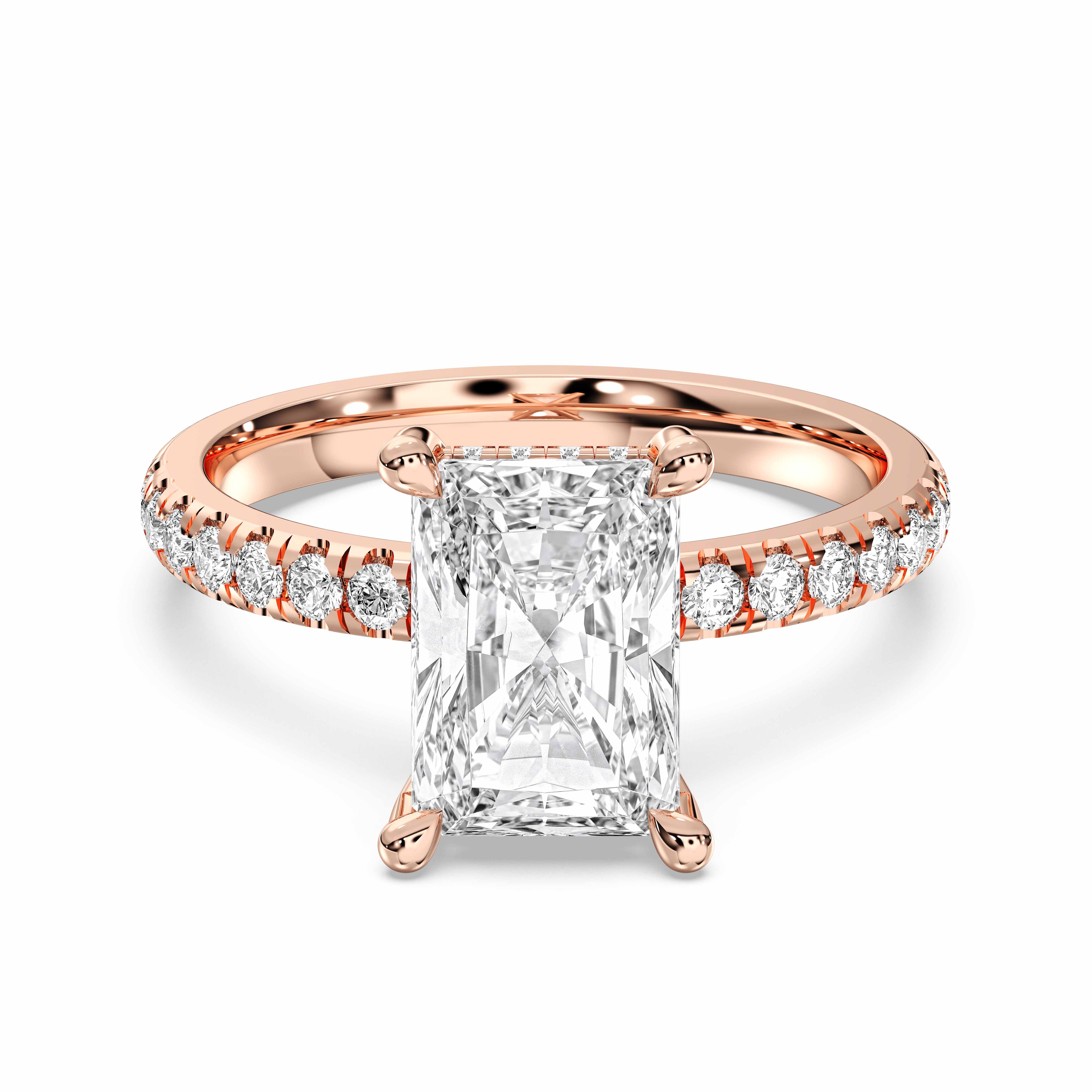 Radiant & Round Shape 3.42 Carat Lab Grown Diamond Solitaire Engagement Ring in Solid Gold for Women