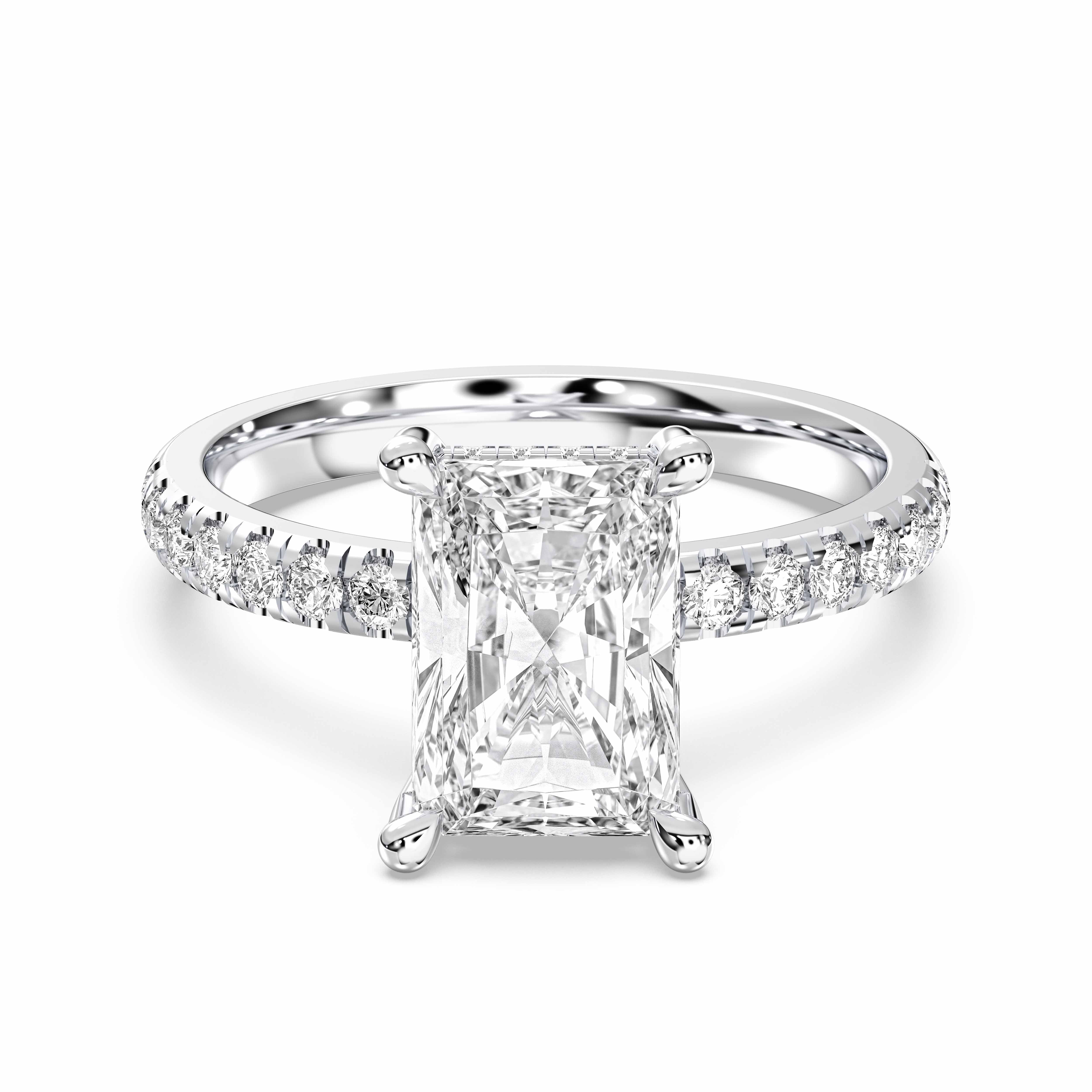 Radiant & Round Shape 3.42 Carat Lab Grown Diamond Solitaire Engagement Ring in Solid Gold for Women