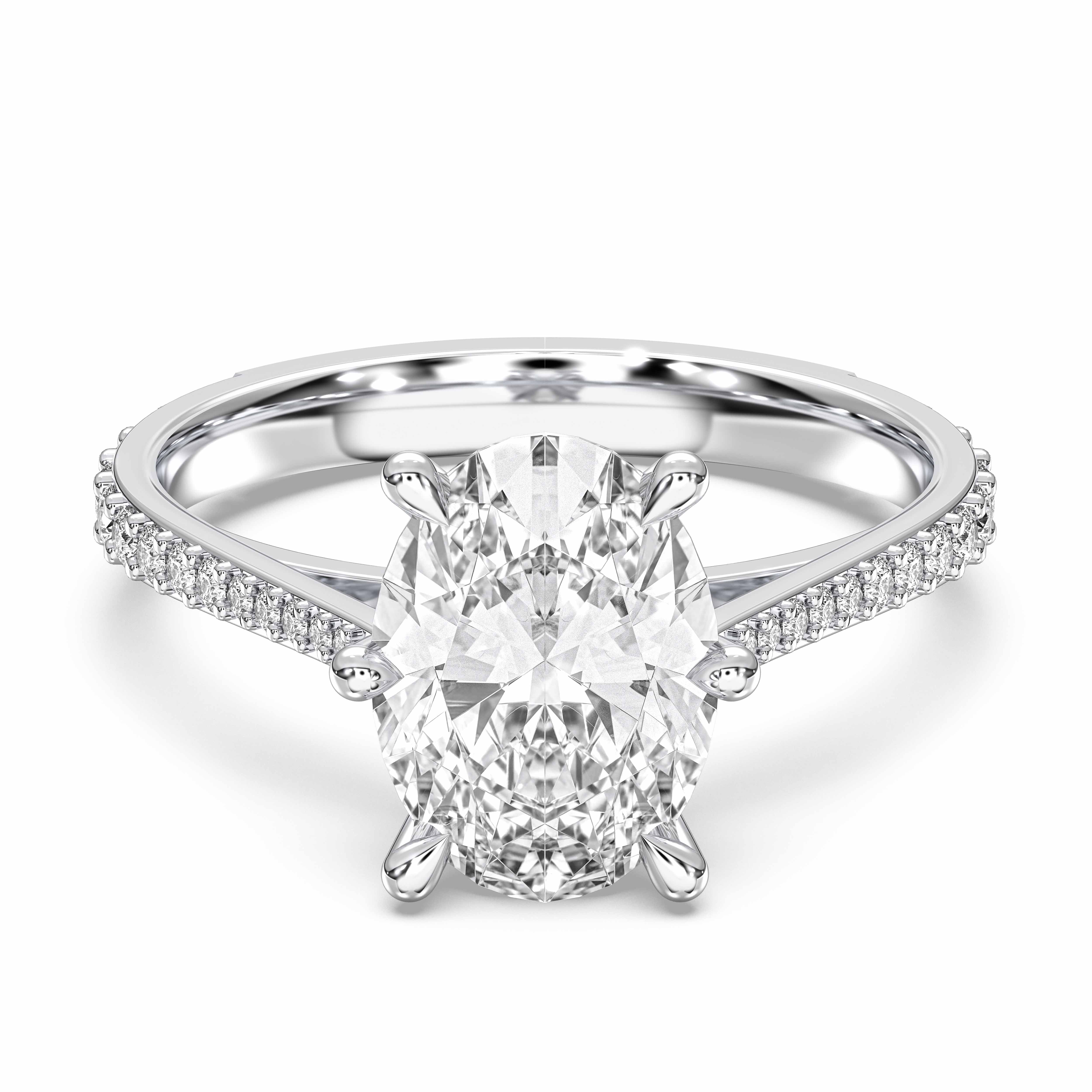 Oval & Round Shape 2.20 Carat Lab Grown Diamond Solitaire Engagement Ring in Solid Gold for Women