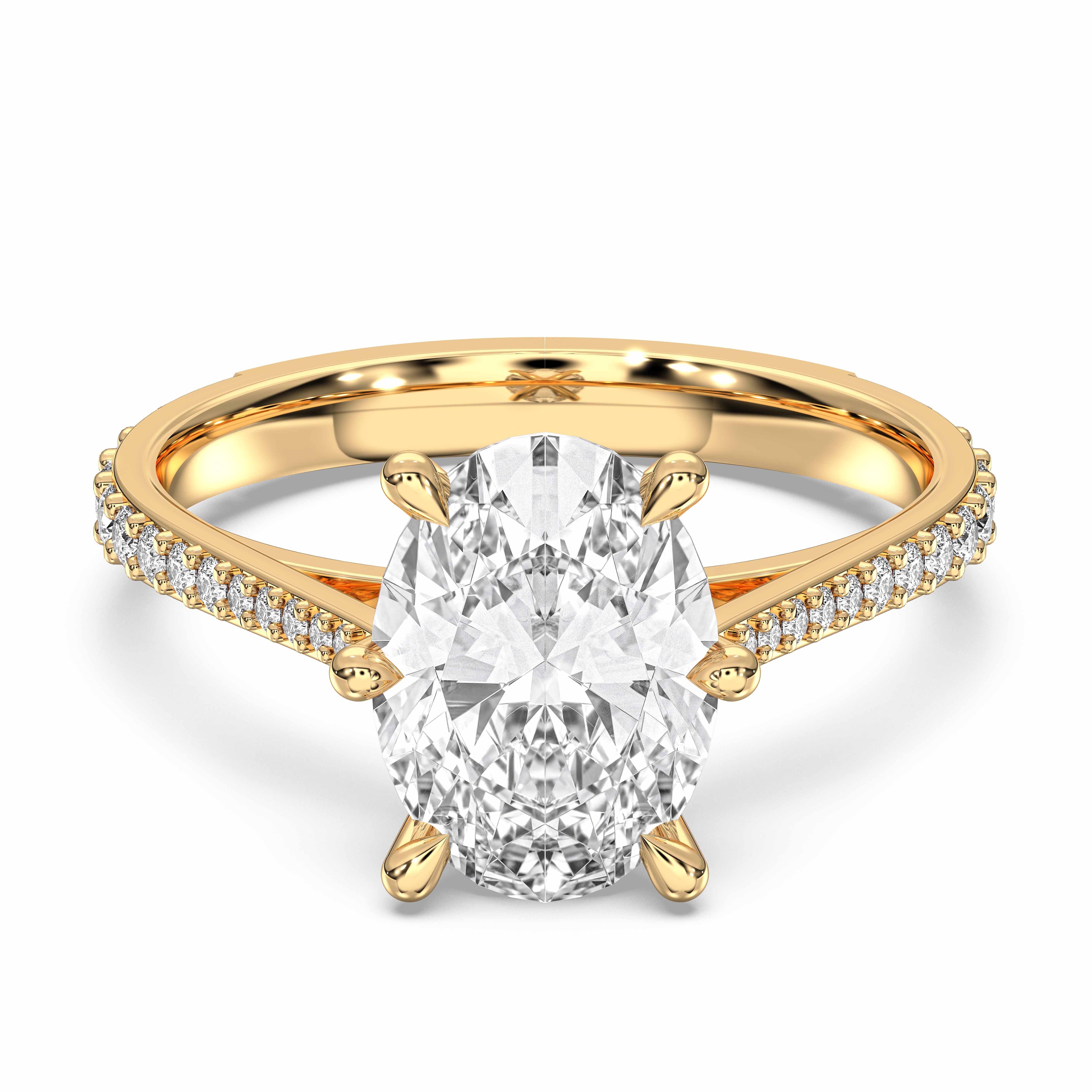 Oval & Round Shape 2.20 Carat Lab Grown Diamond Solitaire Engagement Ring in Solid Gold for Women