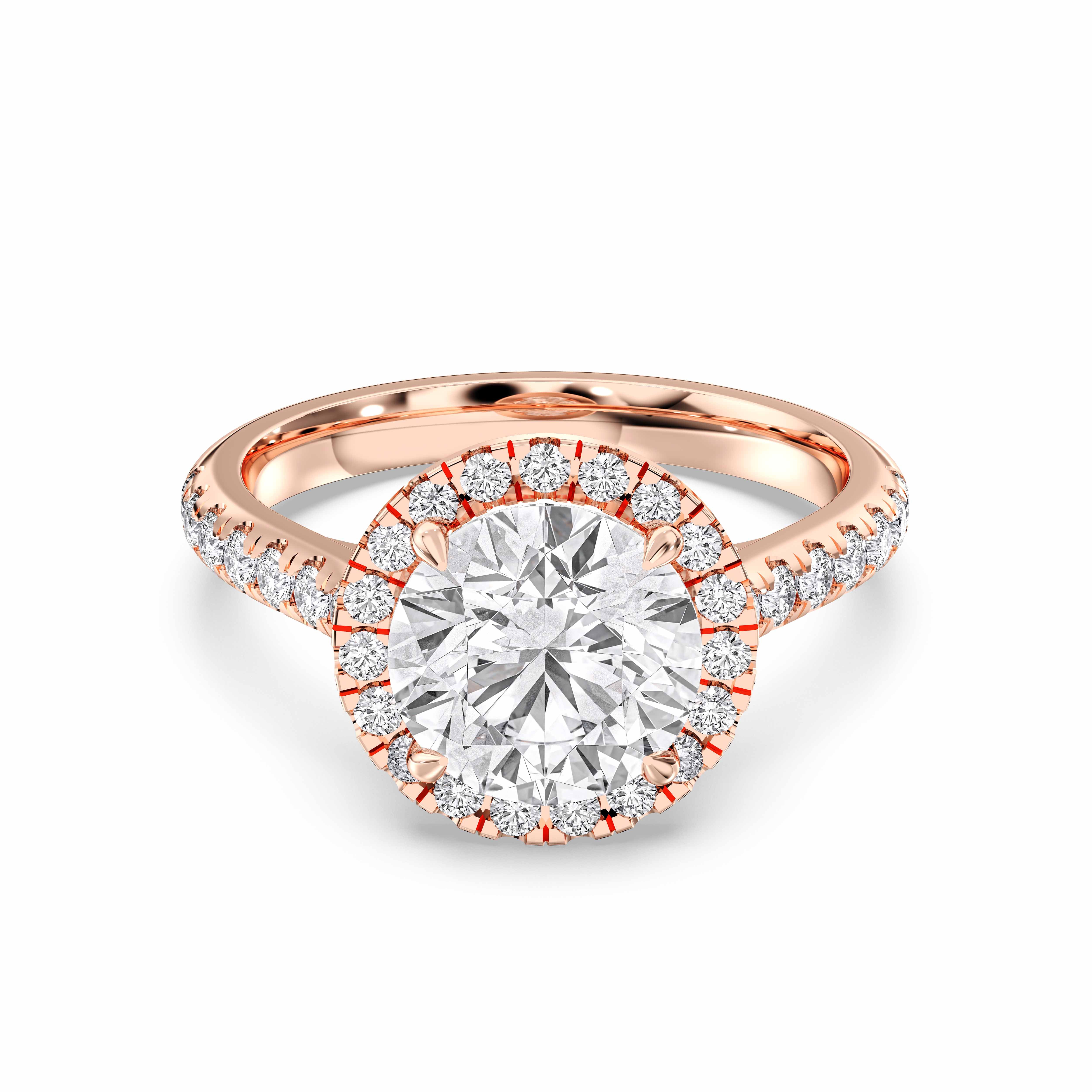 Round Shape 2.72 Carat Lab Grown Diamond Halo Set Engagement Ring in Solid Gold for Women