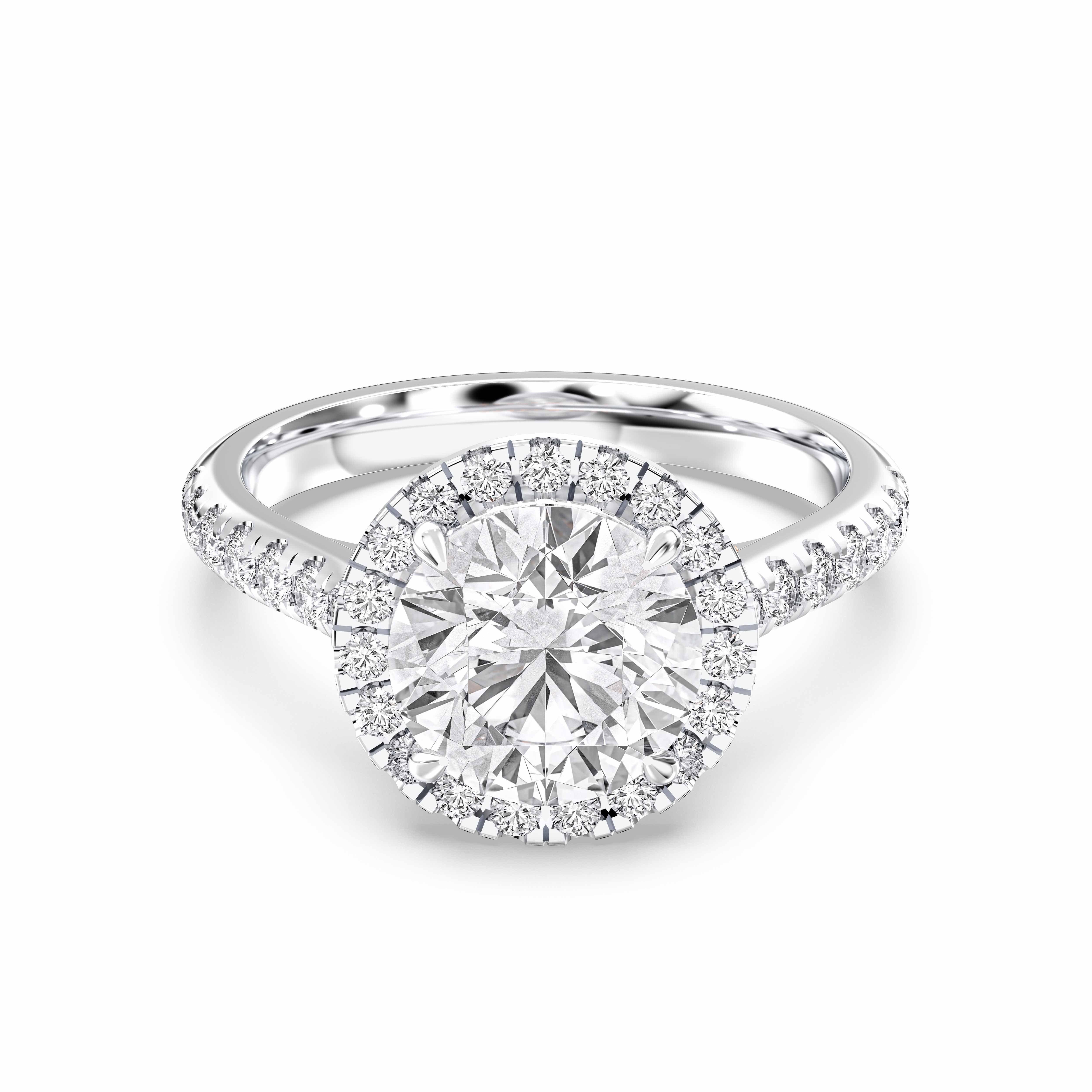 Round Shape 2.72 Carat Lab Grown Diamond Halo Set Engagement Ring in Solid Gold for Women