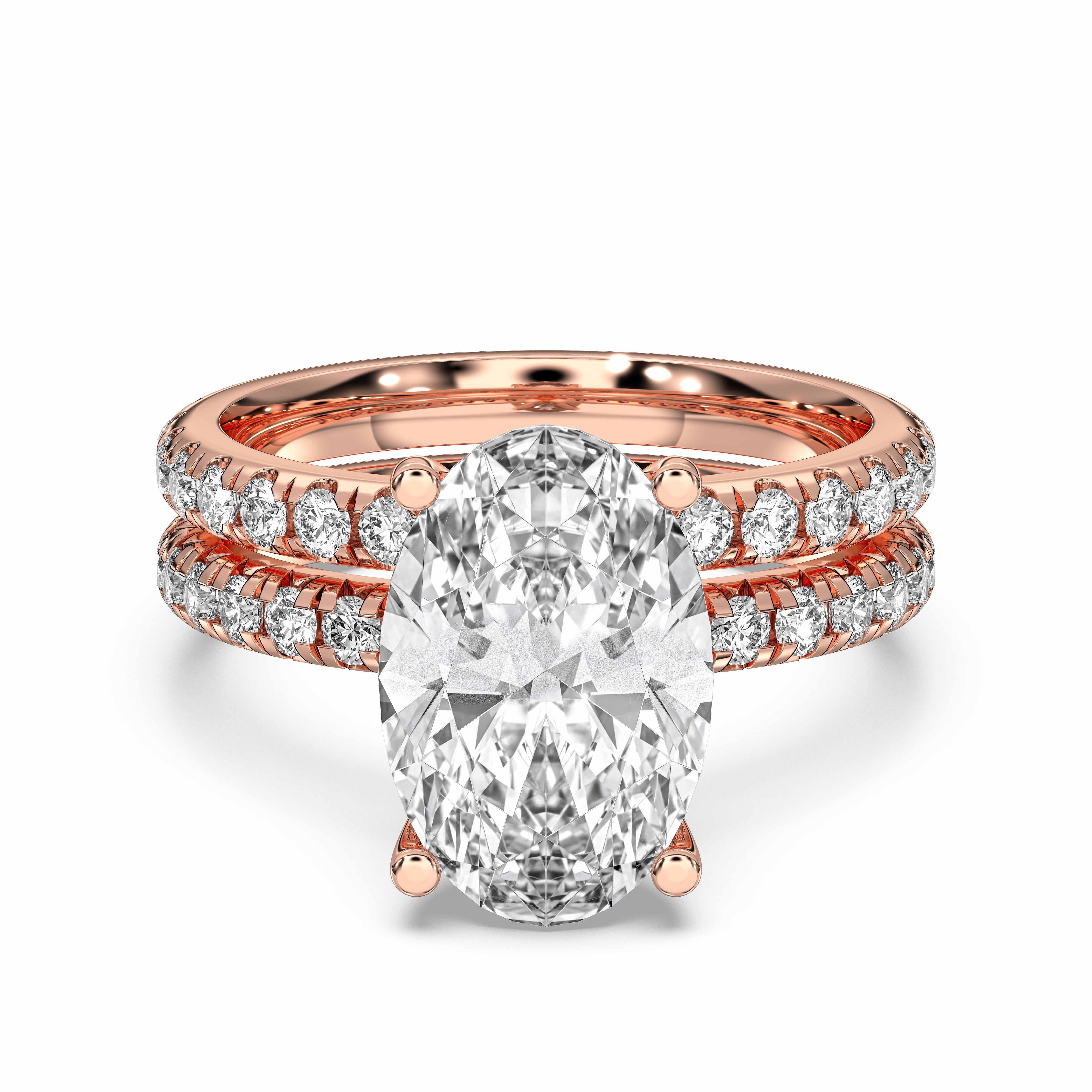 6.70 Carat Oval & Round Cut Lab Grown Diamond Solitaire Engagement With Matching Wedding Band in Solid Gold