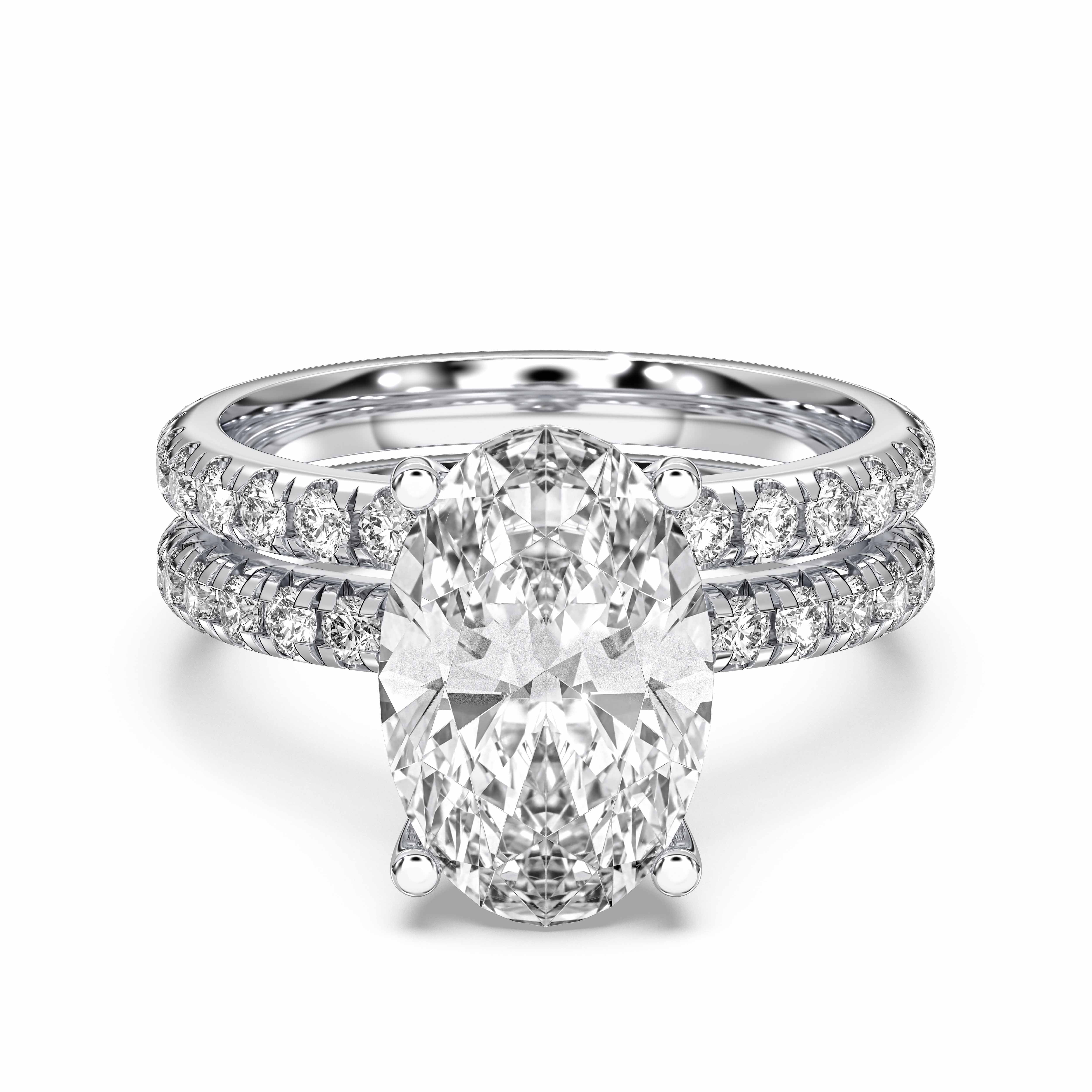 6.70 Carat Oval & Round Cut Lab Grown Diamond Solitaire Engagement With Matching Wedding Band in Solid Gold