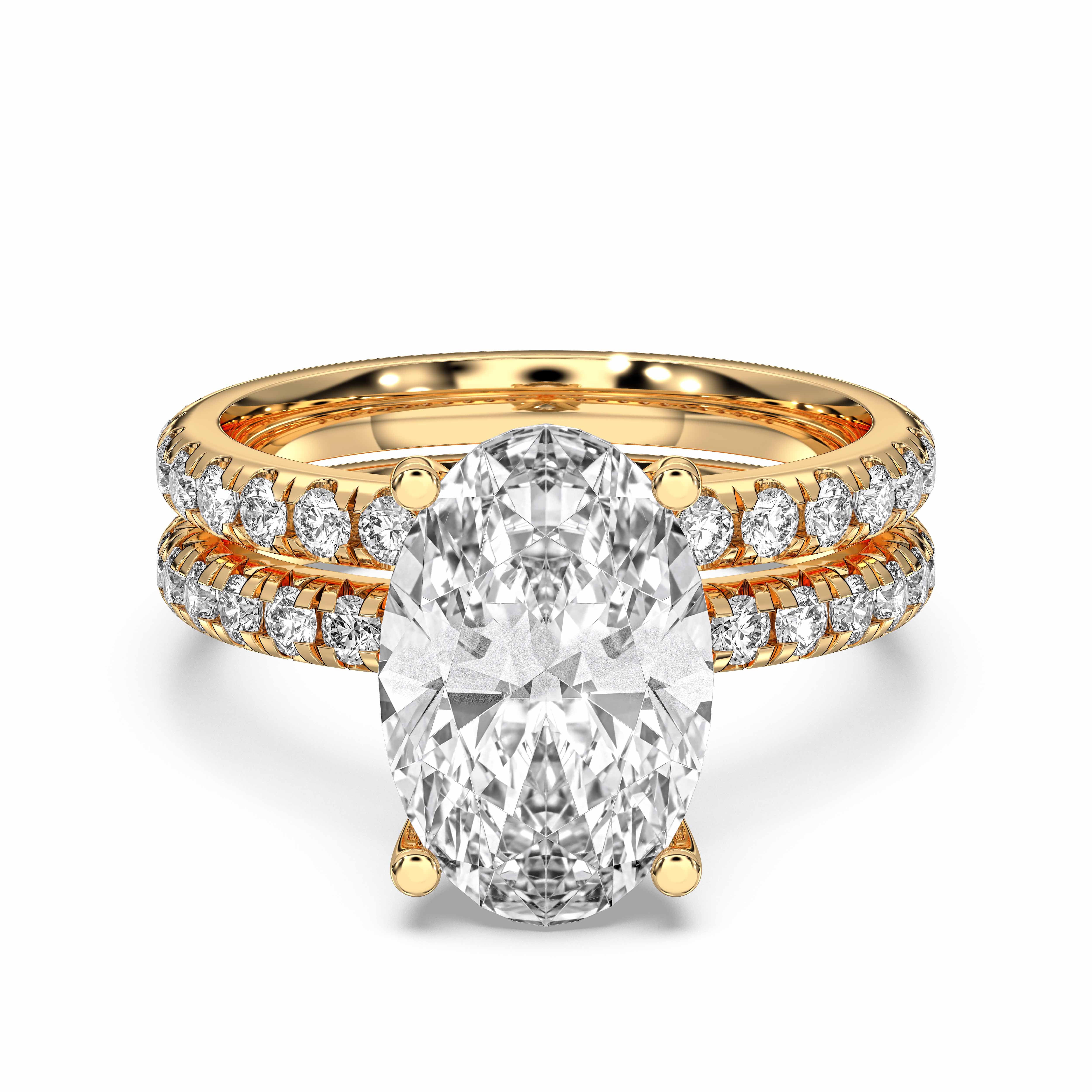 6.70 Carat Oval & Round Cut Lab Grown Diamond Solitaire Engagement With Matching Wedding Band in Solid Gold