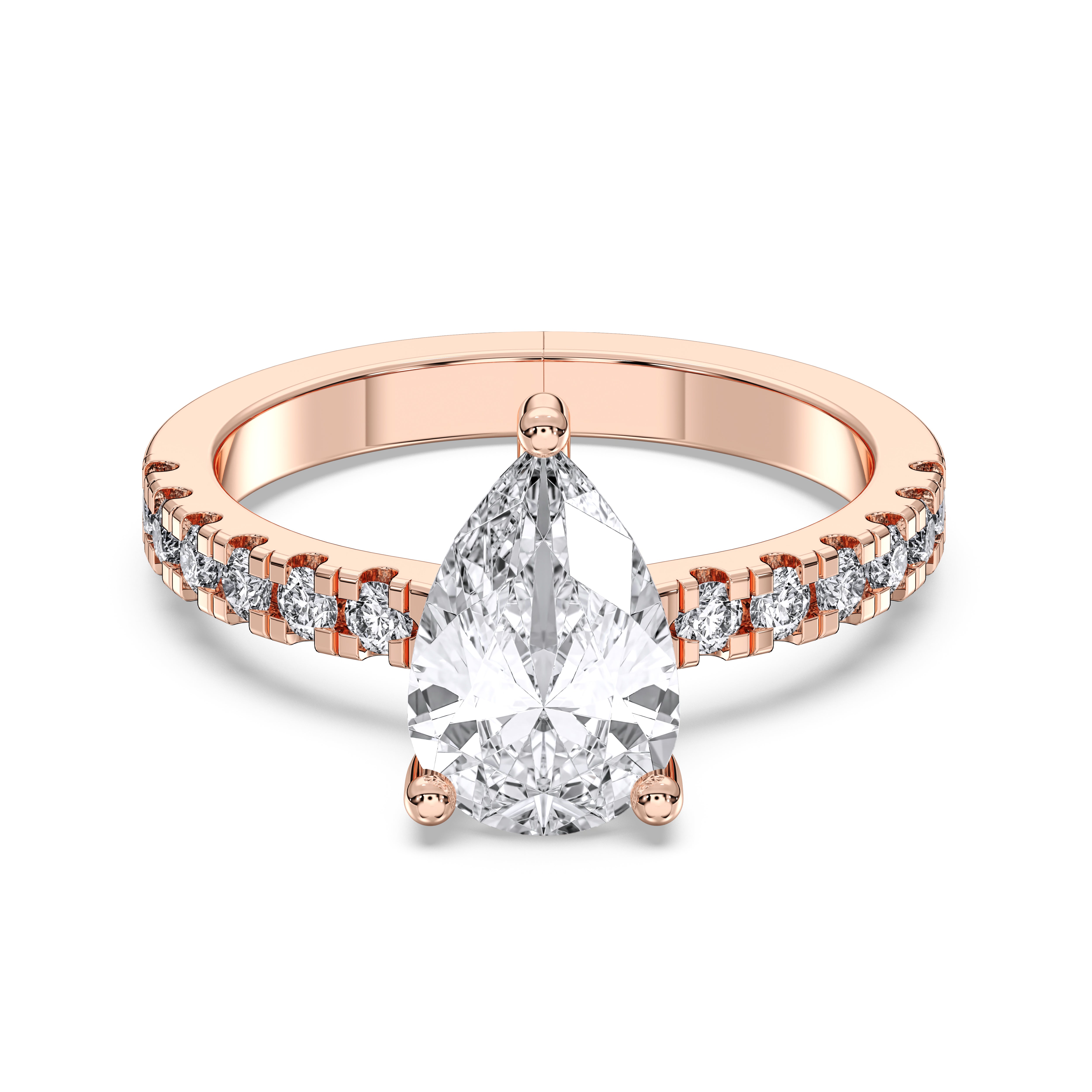 2.52 Carat Pear & Round Cut Lab Grown Diamond Solitaire Engagement Ring in Solid Gold