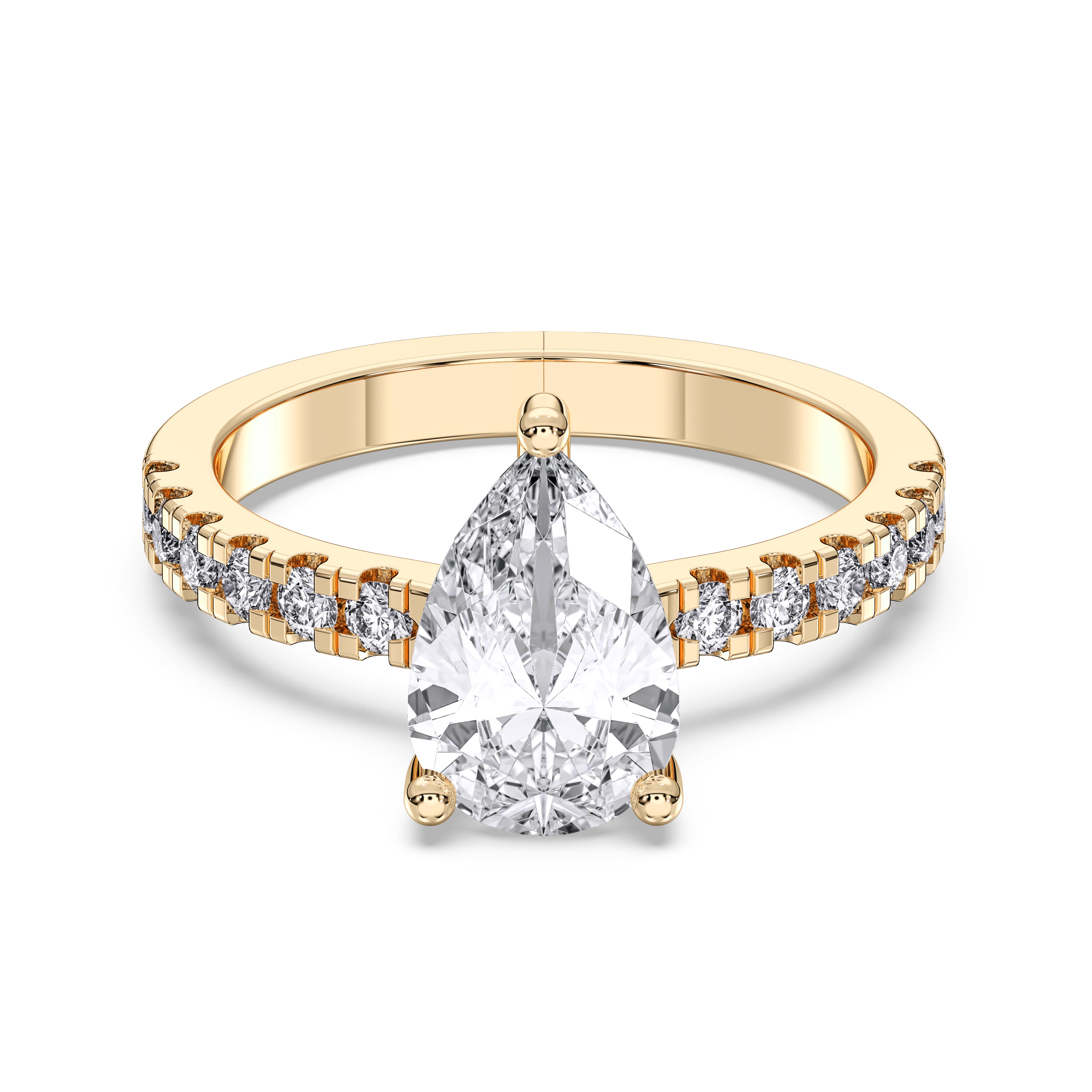 2.52 Carat Pear & Round Cut Lab Grown Diamond Solitaire Engagement Ring in Solid Gold