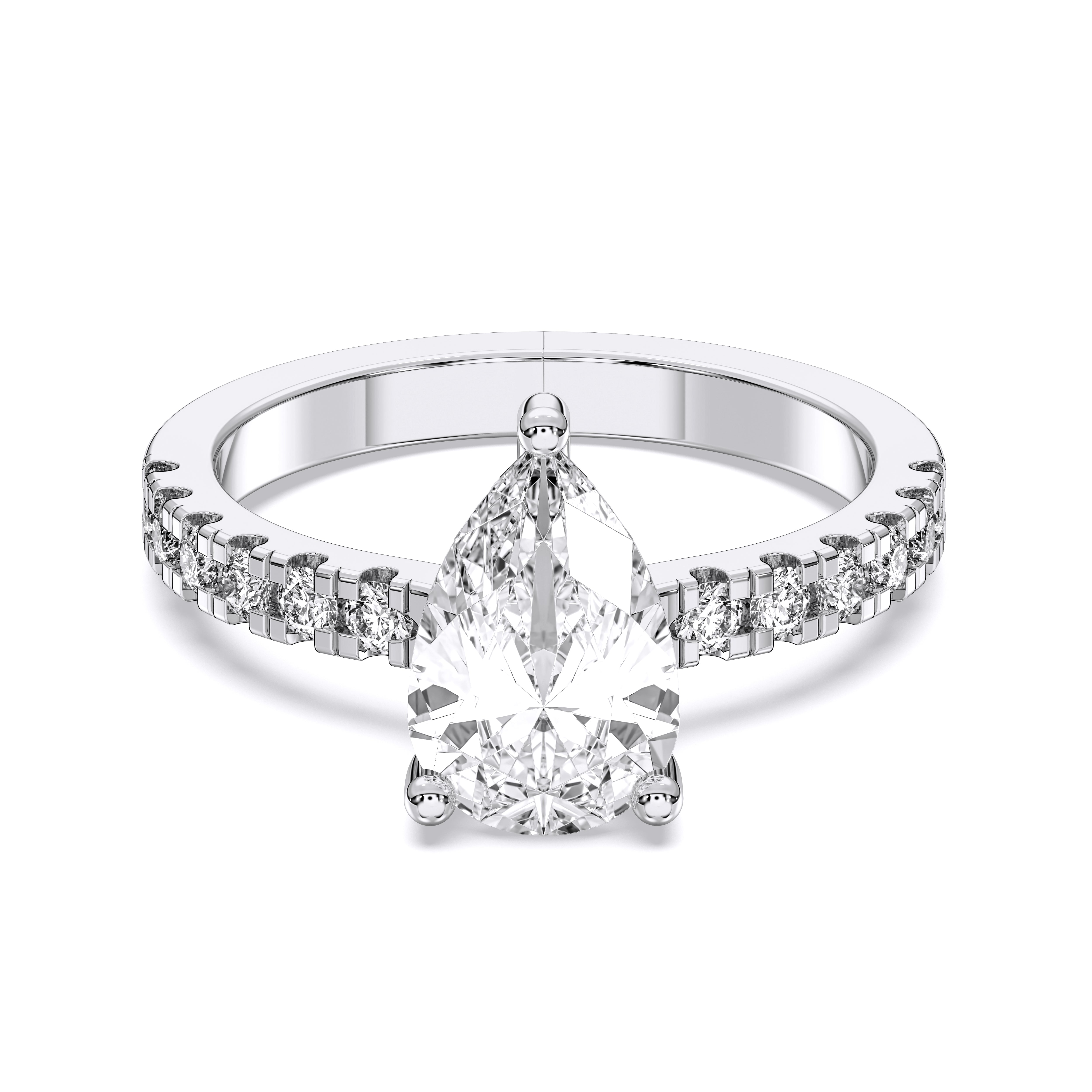 2.52 Carat Pear & Round Cut Lab Grown Diamond Solitaire Engagement Ring in Solid Gold