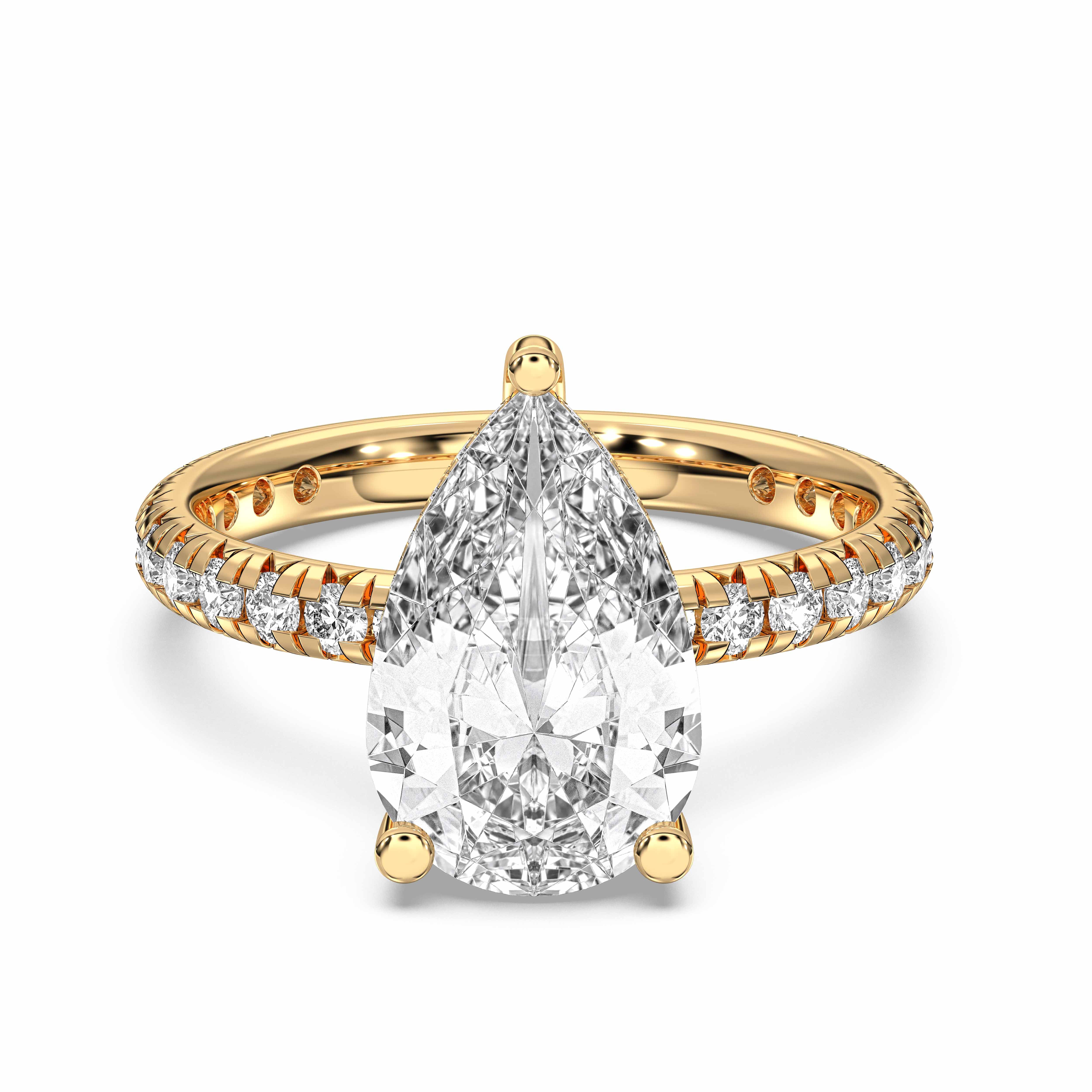 Pear & Round Shape 4.66 Carat Lab Grown Diamond Solitaire Engagement Ring in Solid Gold for Her
