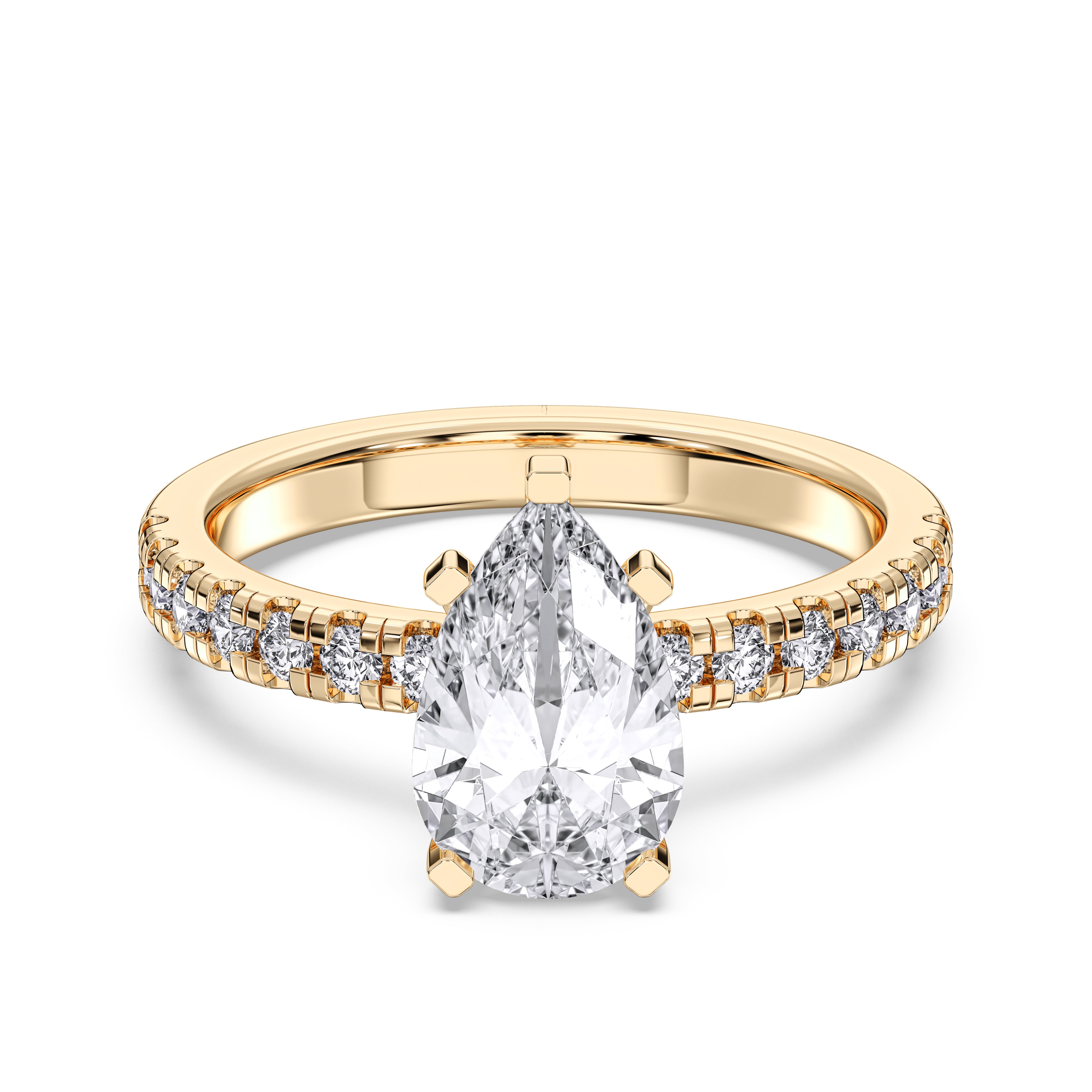 Pear & Round Cut 2.57 Carat Lab Grown Diamond Solitaire Engagement Ring in Solid Gold for Women