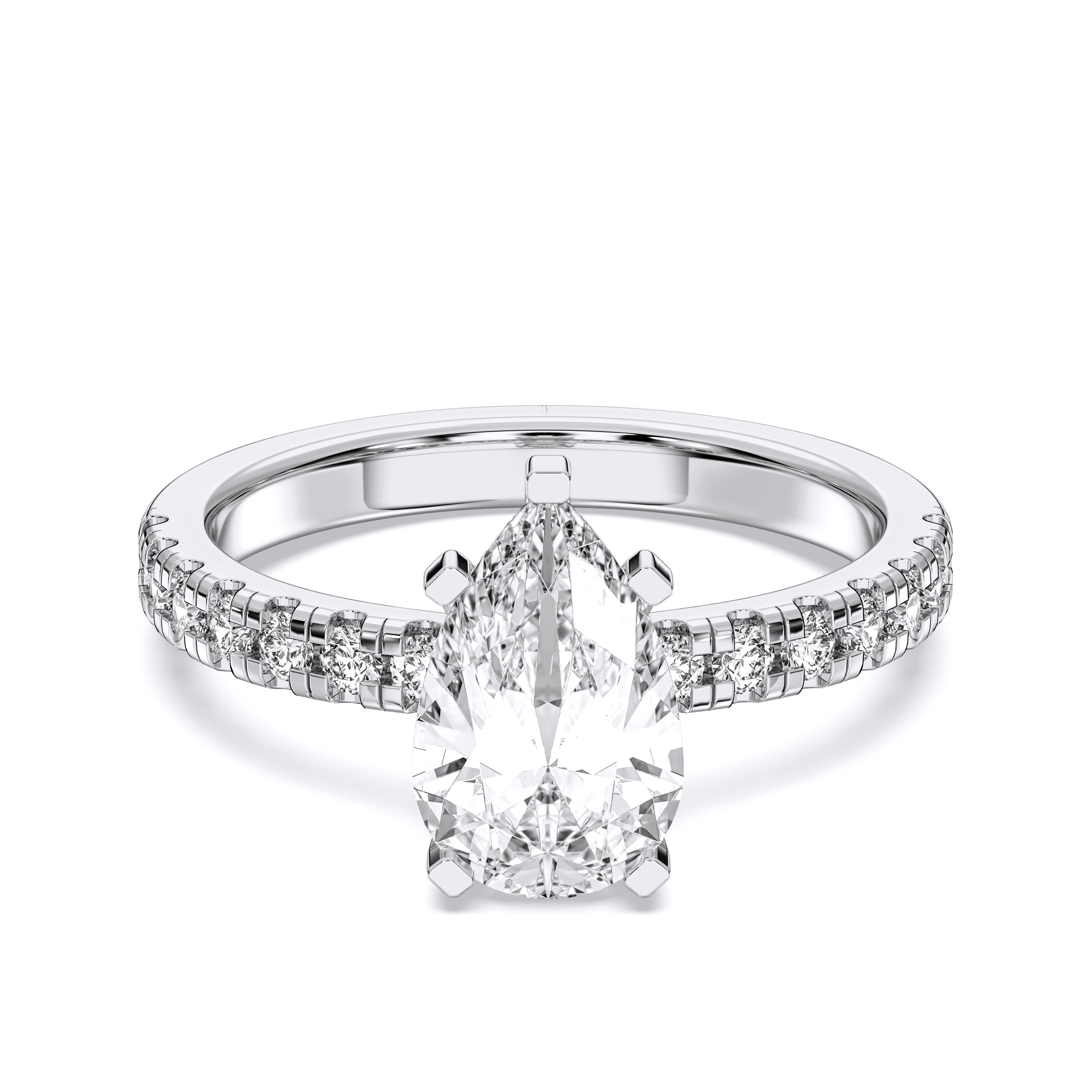 Pear & Round Cut 2.57 Carat Lab Grown Diamond Solitaire Engagement Ring in Solid Gold for Women