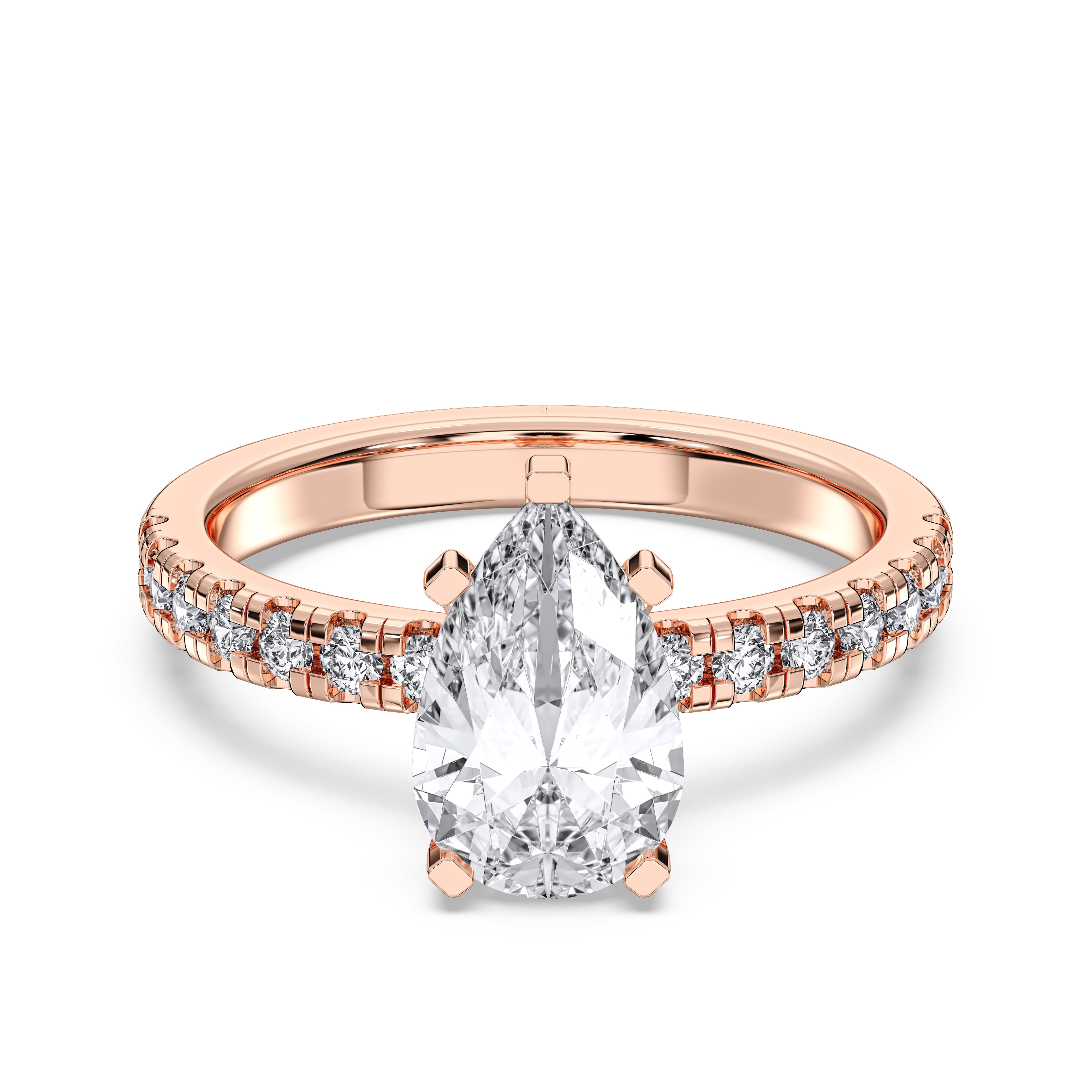 Pear & Round Cut 2.57 Carat Lab Grown Diamond Solitaire Engagement Ring in Solid Gold for Women