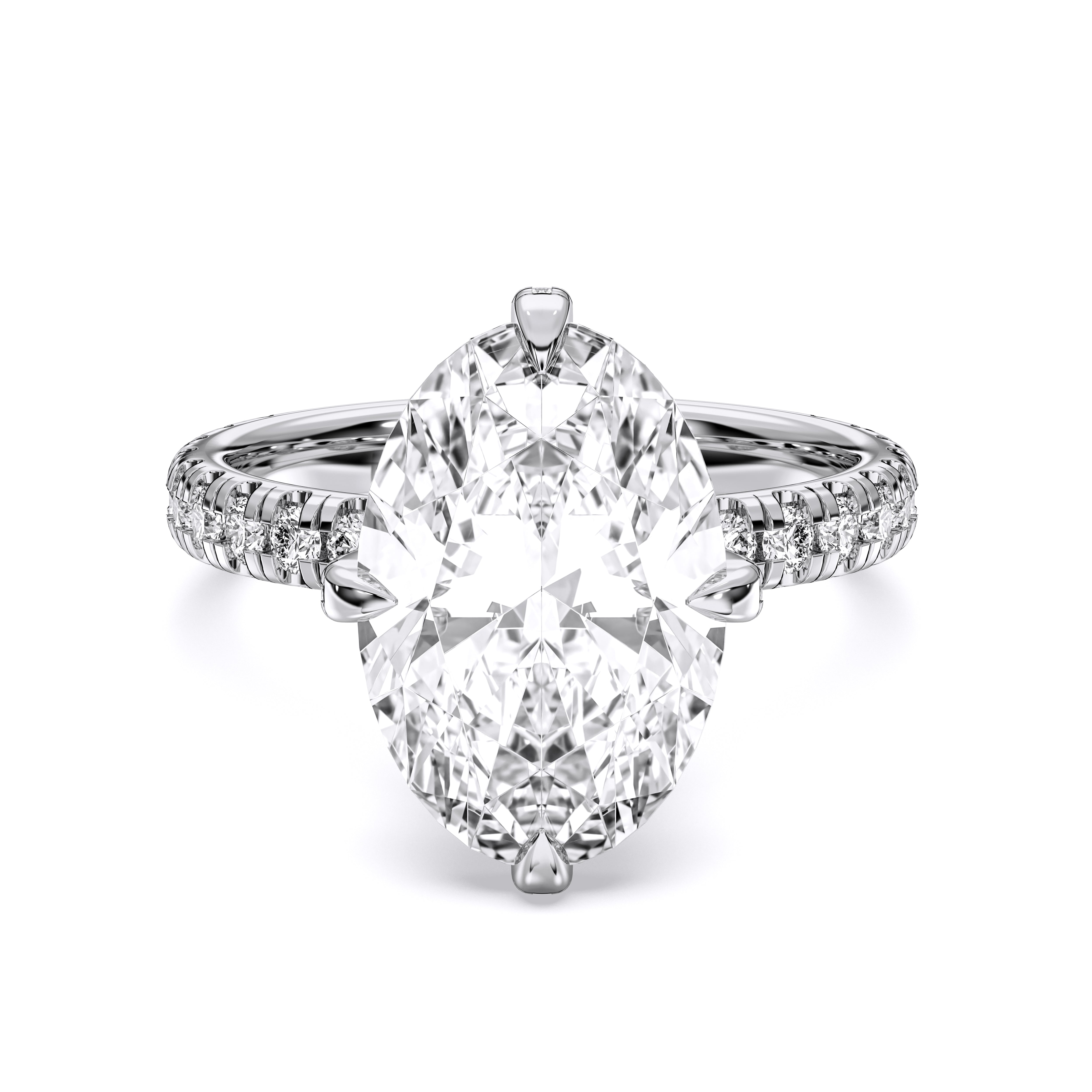 Oval & Round Cut 4.04 Carat Lab Grown Diamond Solitaire Engagement Ring in Solid Gold for Women