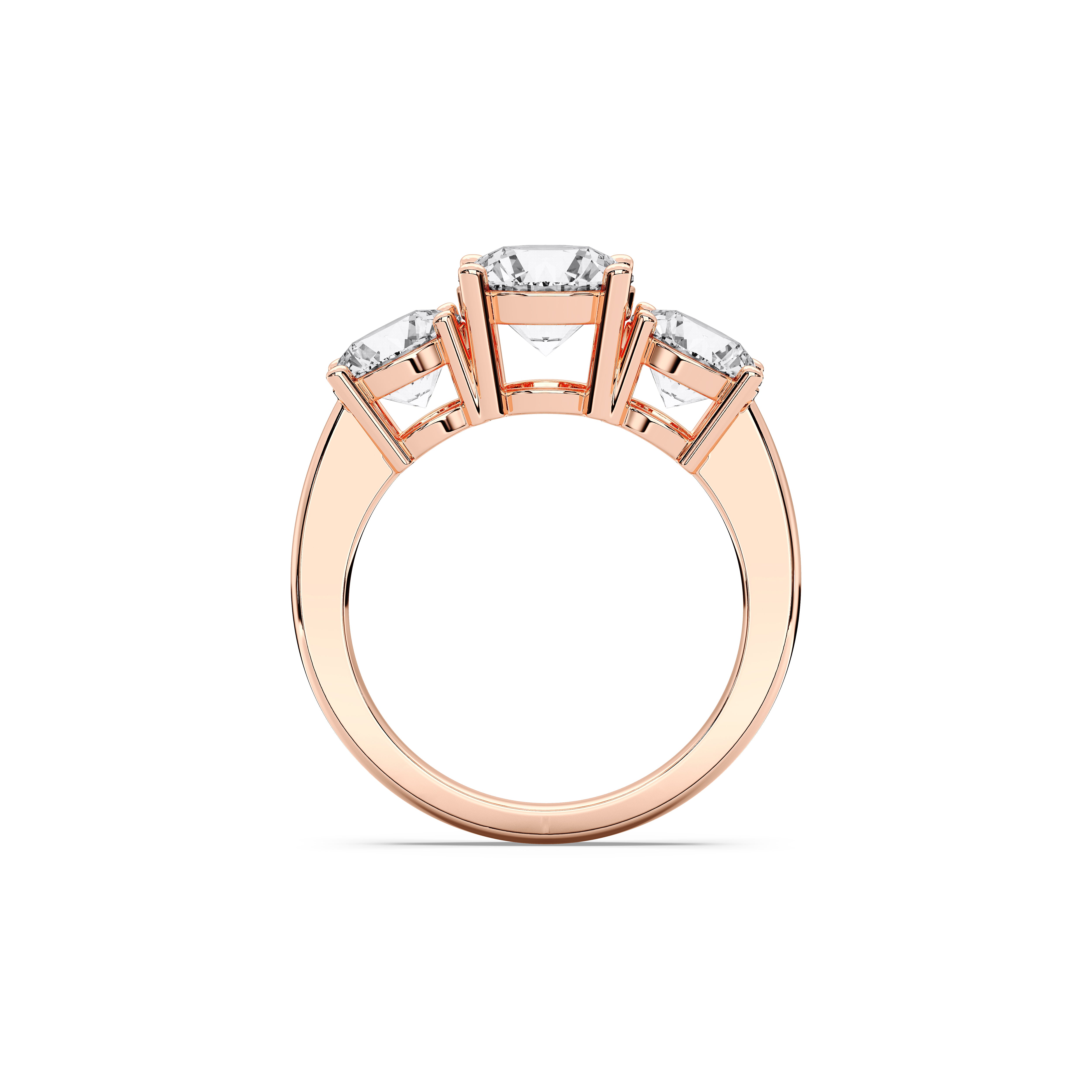 3.75 Carat Round Cut Lab Grown Diamond 3 Stone Engagement Ring Made in Solid Gold