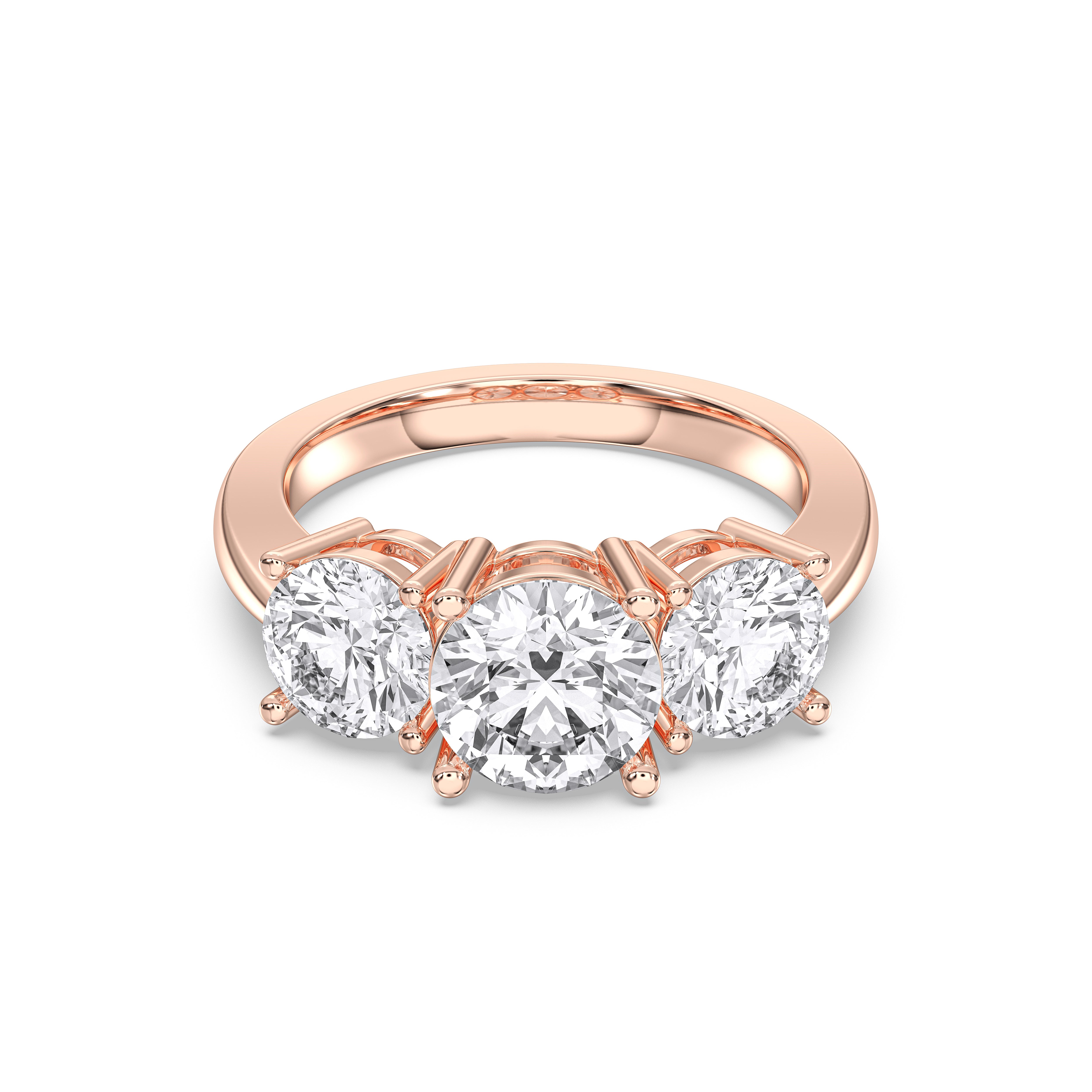 3.75 Carat Round Shape Lab Grown Diamond 3 Stone Ring in Solid Gold